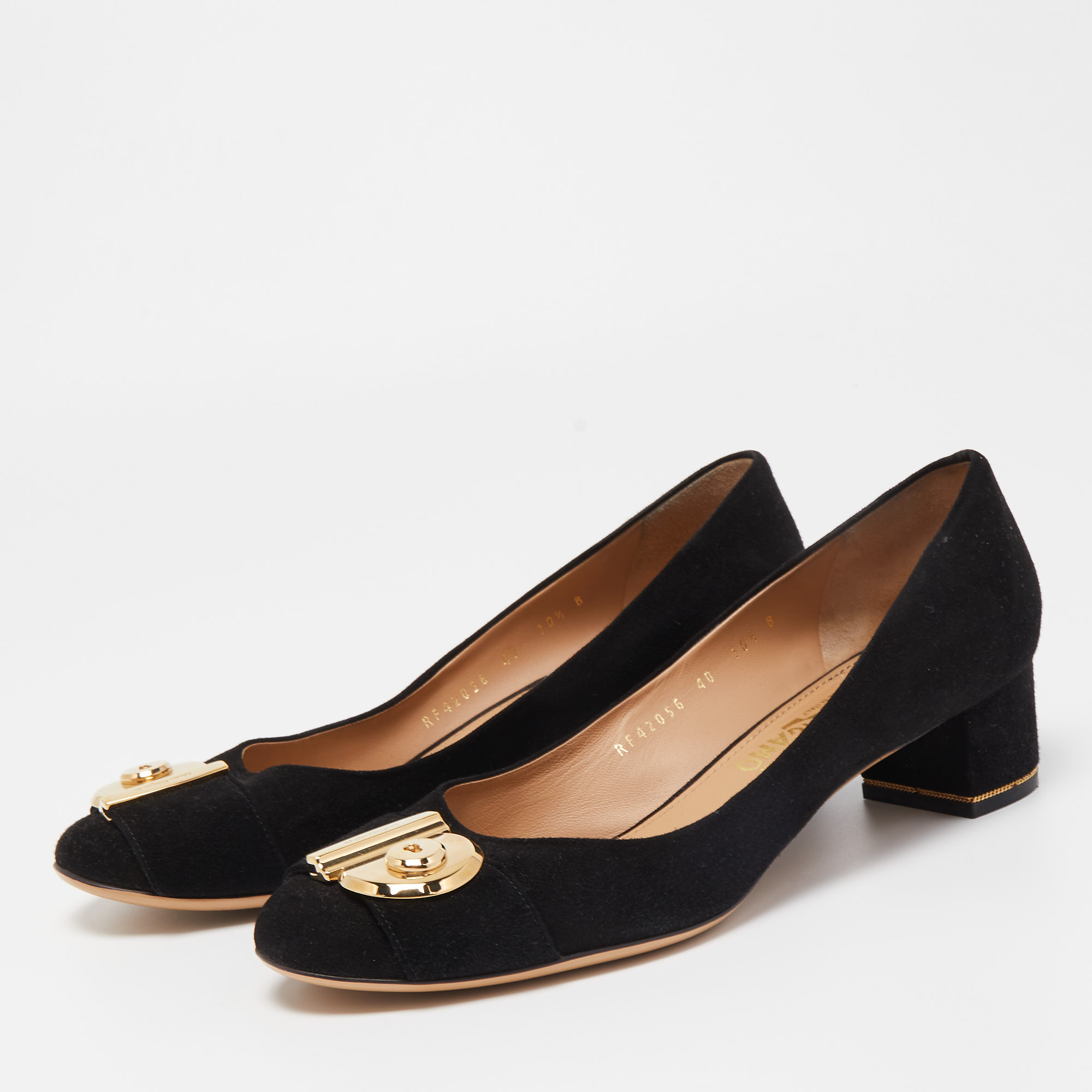 

Salvatore Ferragamo Black Suede Detail Pumps Size