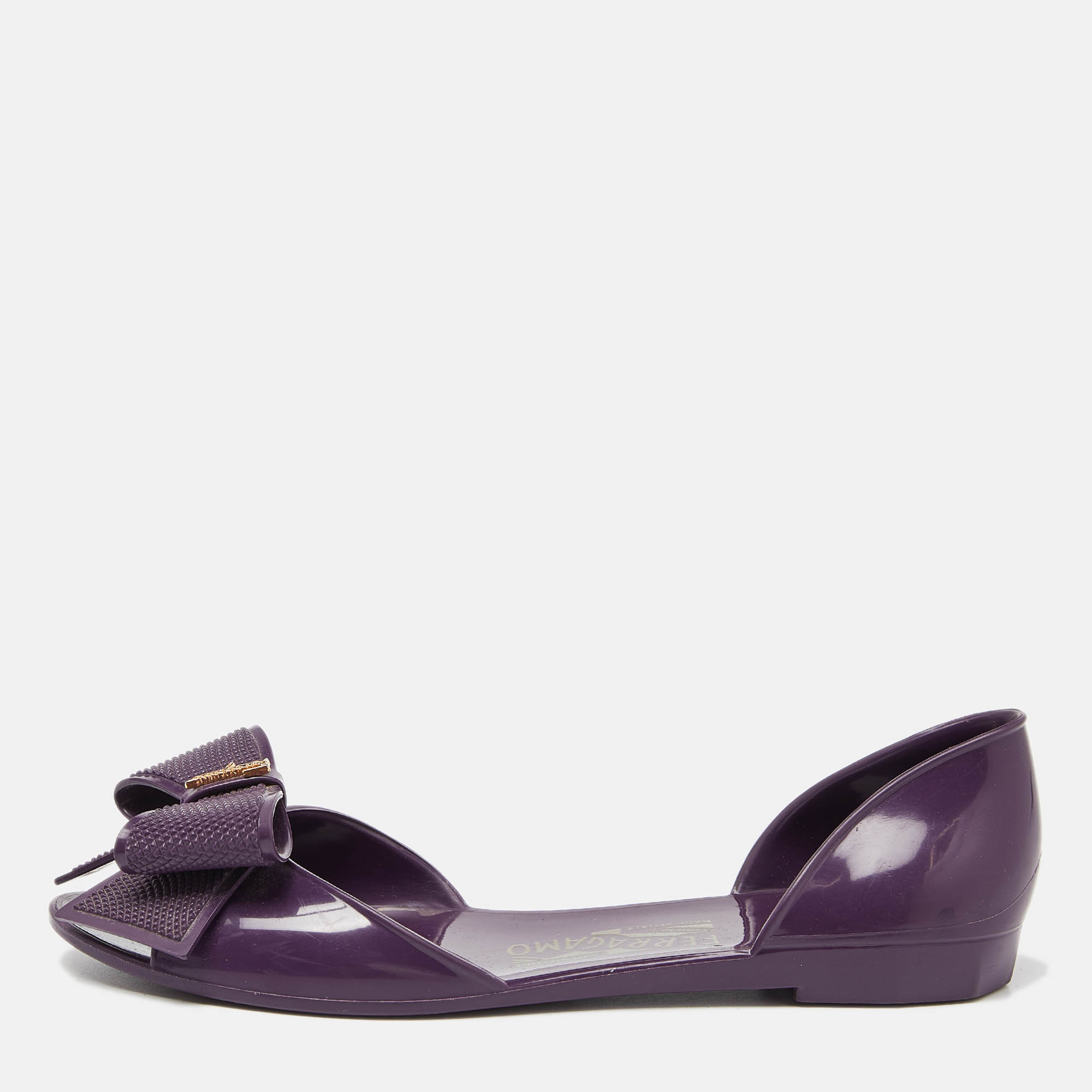 Pre-owned Ferragamo Purple Jelly Barbados Bow Ballet Flats Size 35.5