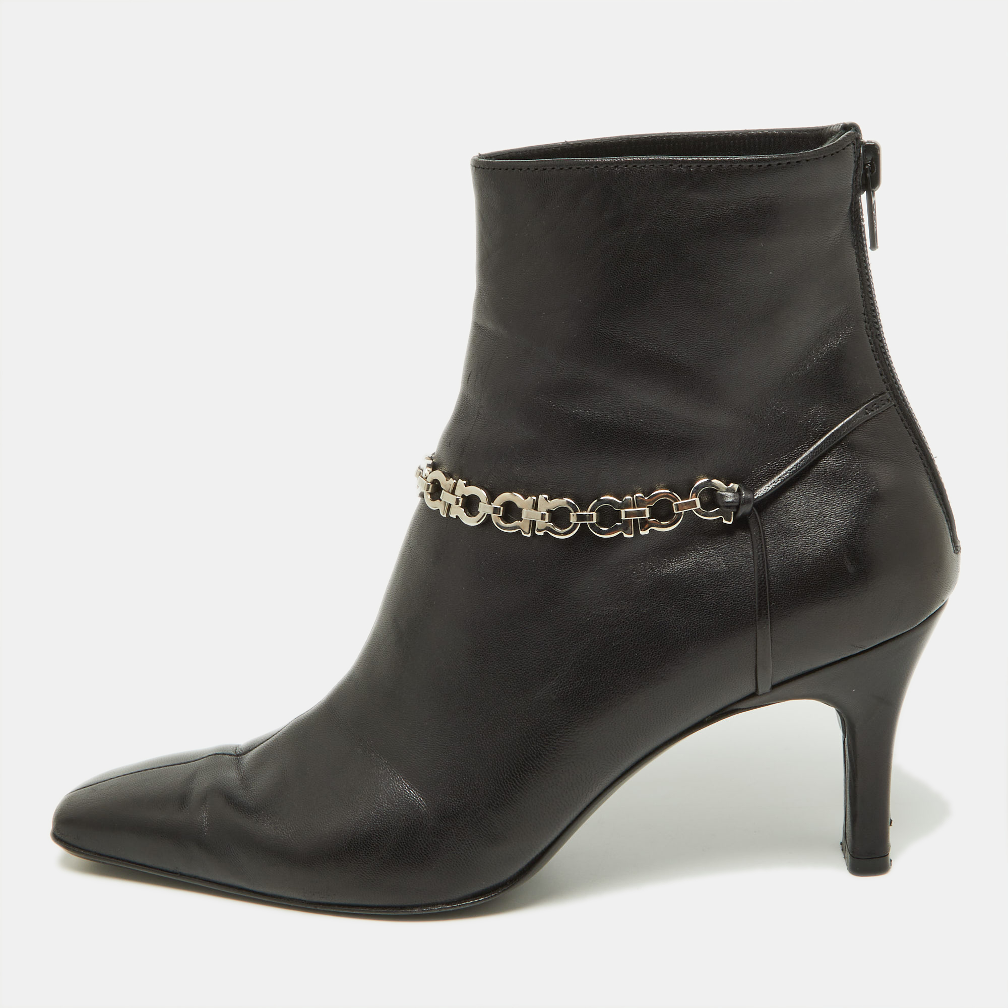 

Salvatore Ferragamo Black Leather Gancini Lock Ankle Boots Size