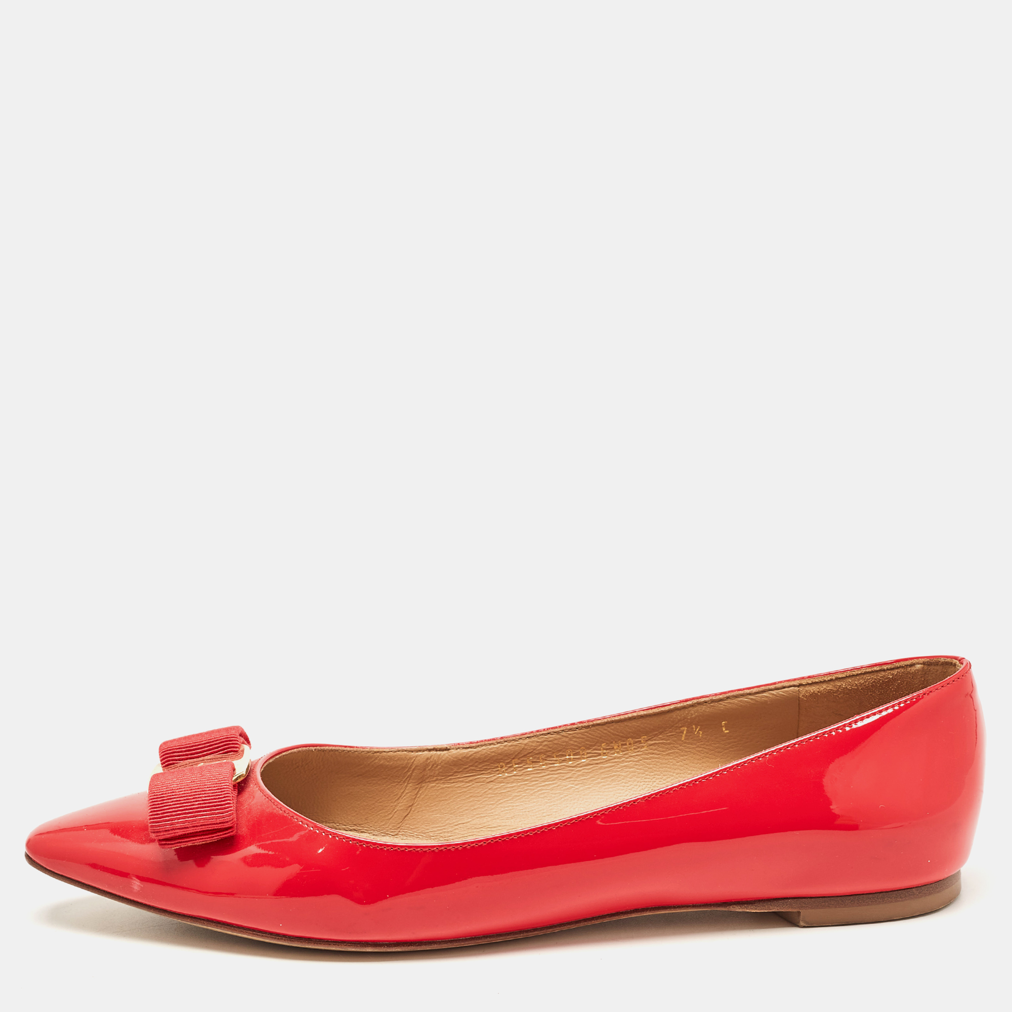 

Salvatore Ferragamo Red Patent Leather Zeri Pointed Toe Ballet Flats Size