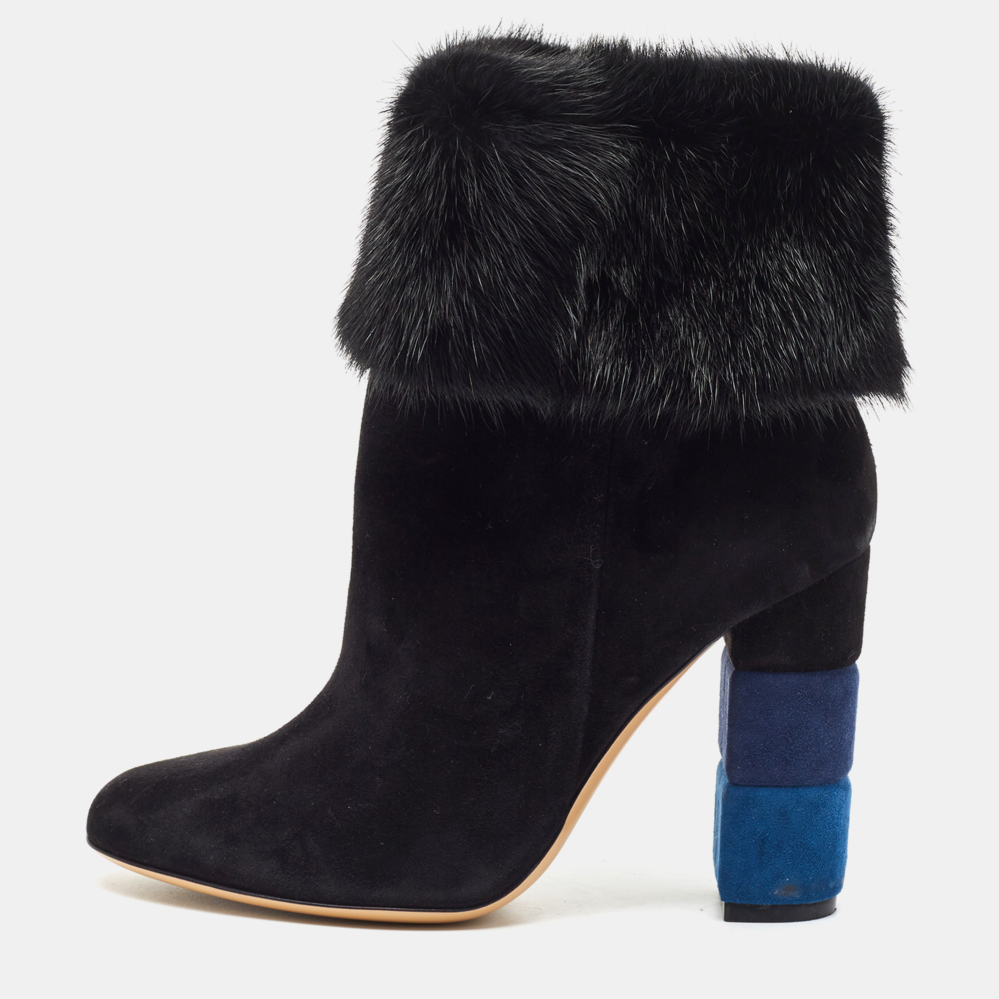 

Salvatore Ferragamo Black Suede and Fur Loris Ankle Boots Size