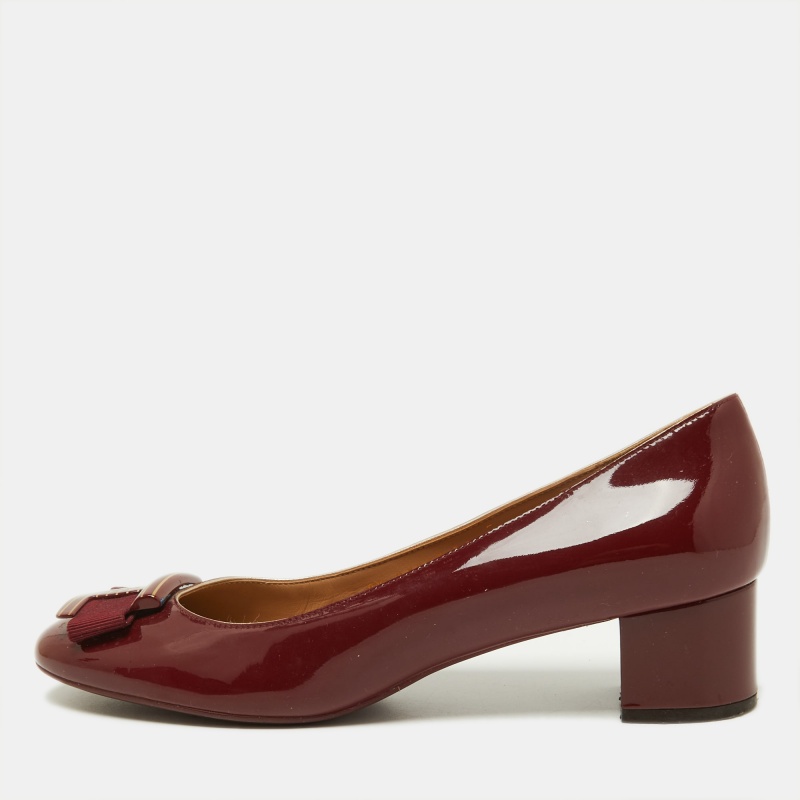 Pre-owned Ferragamo Burgundy Patent Leather Ninna Pumps Size 38.5