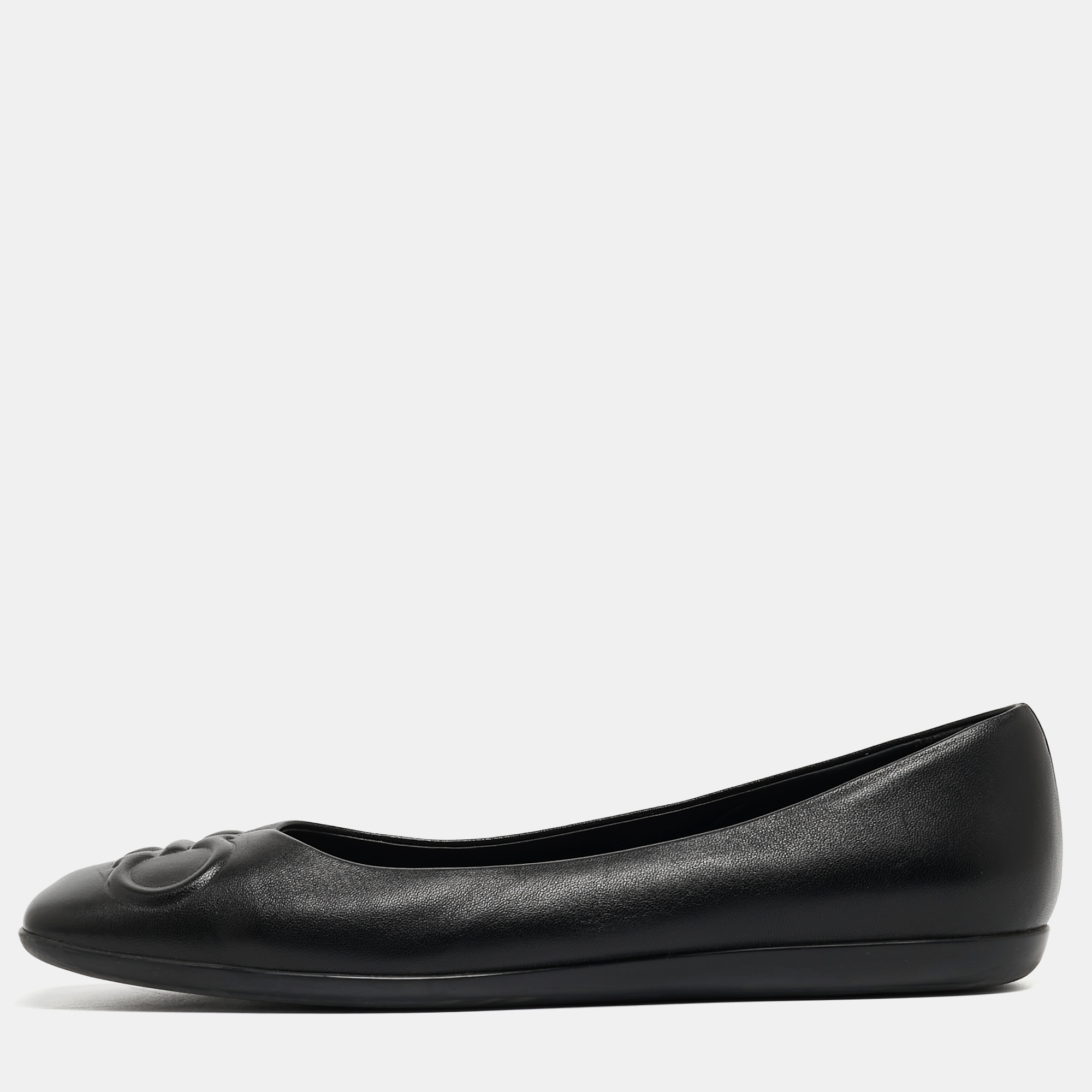 

Salvatore Ferragamo Black Leather Square Toe Ballet Flats Size