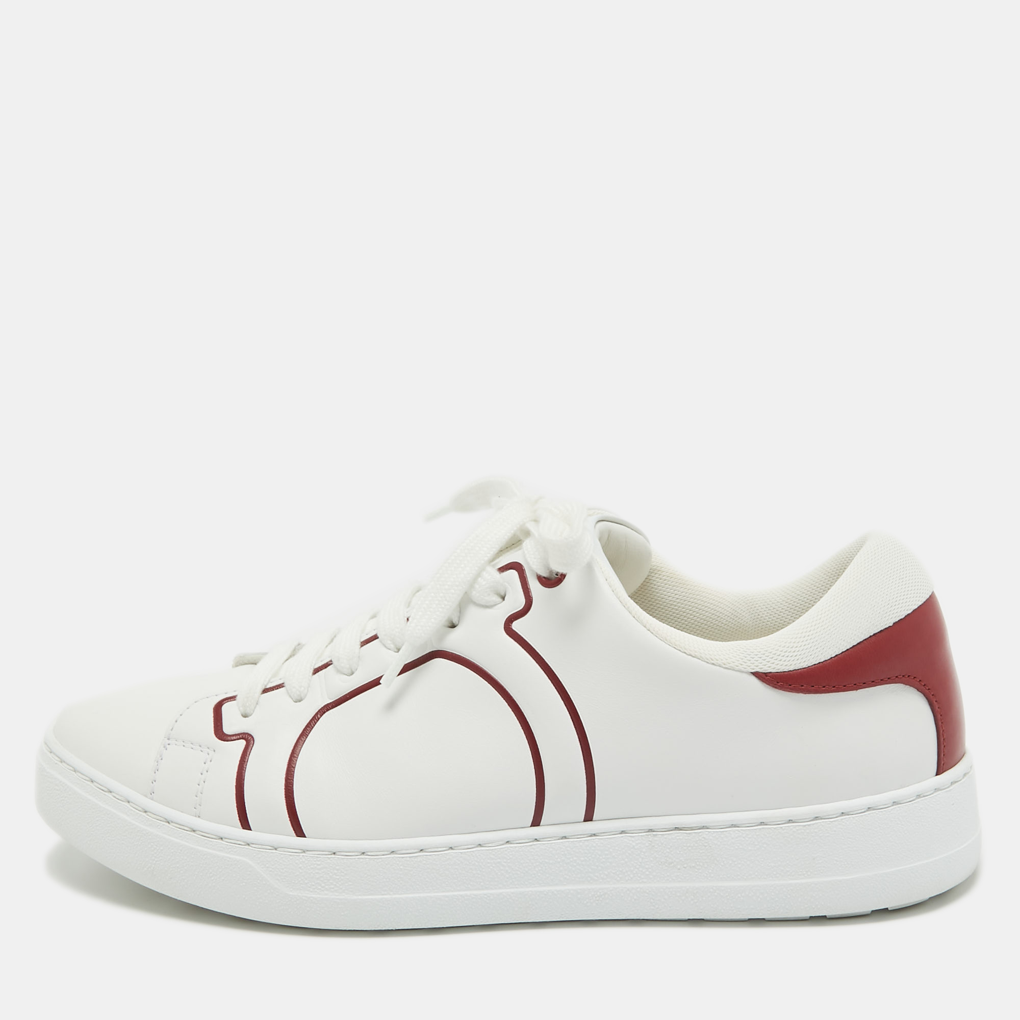 

Ferragamo White/Red Leather Classic Tennis Low Top Sneakers Size 36.5