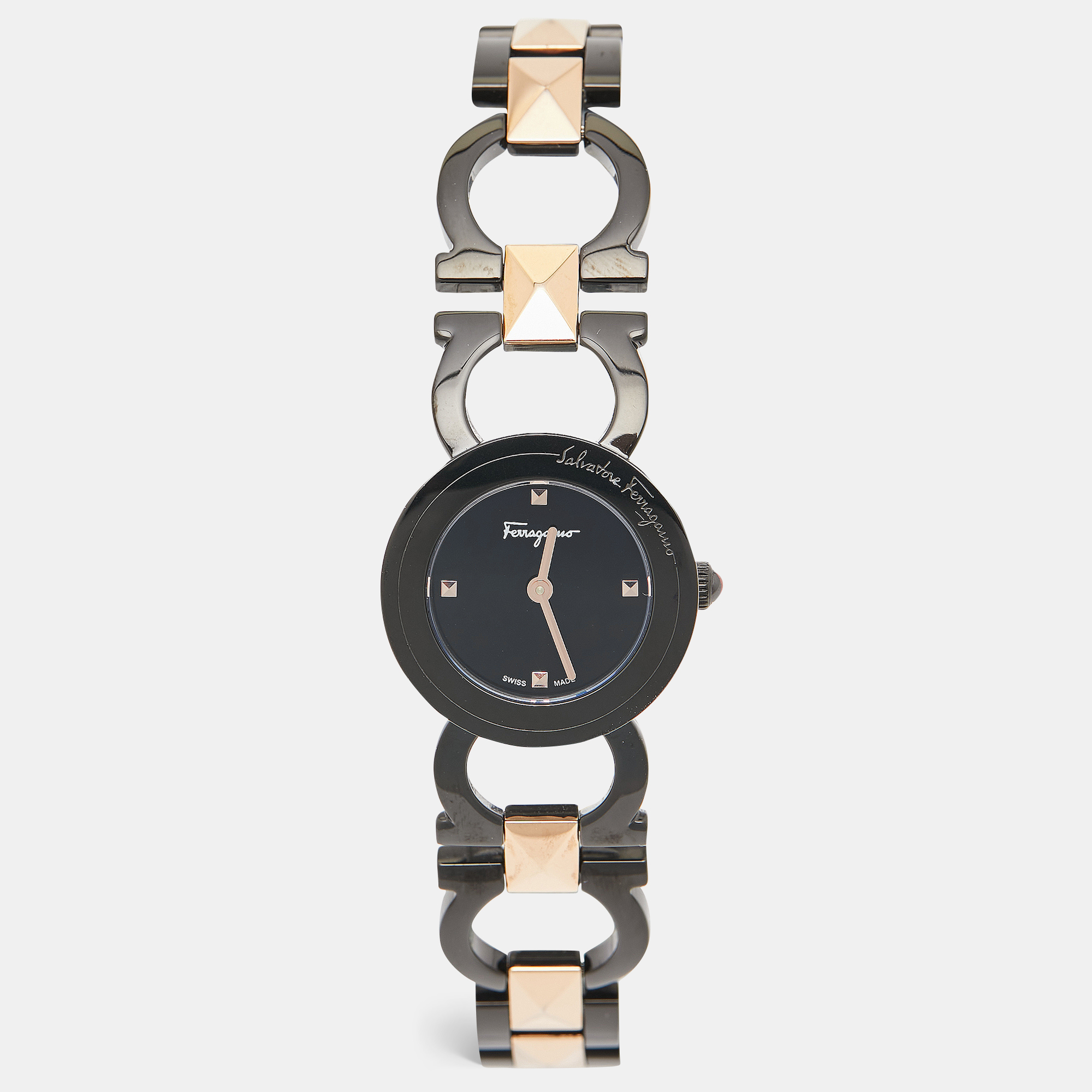 

Salvatore Ferragamo Black Two-Tone Stainless Steel Double Gancini SFMI00422 Women's Wristwatch