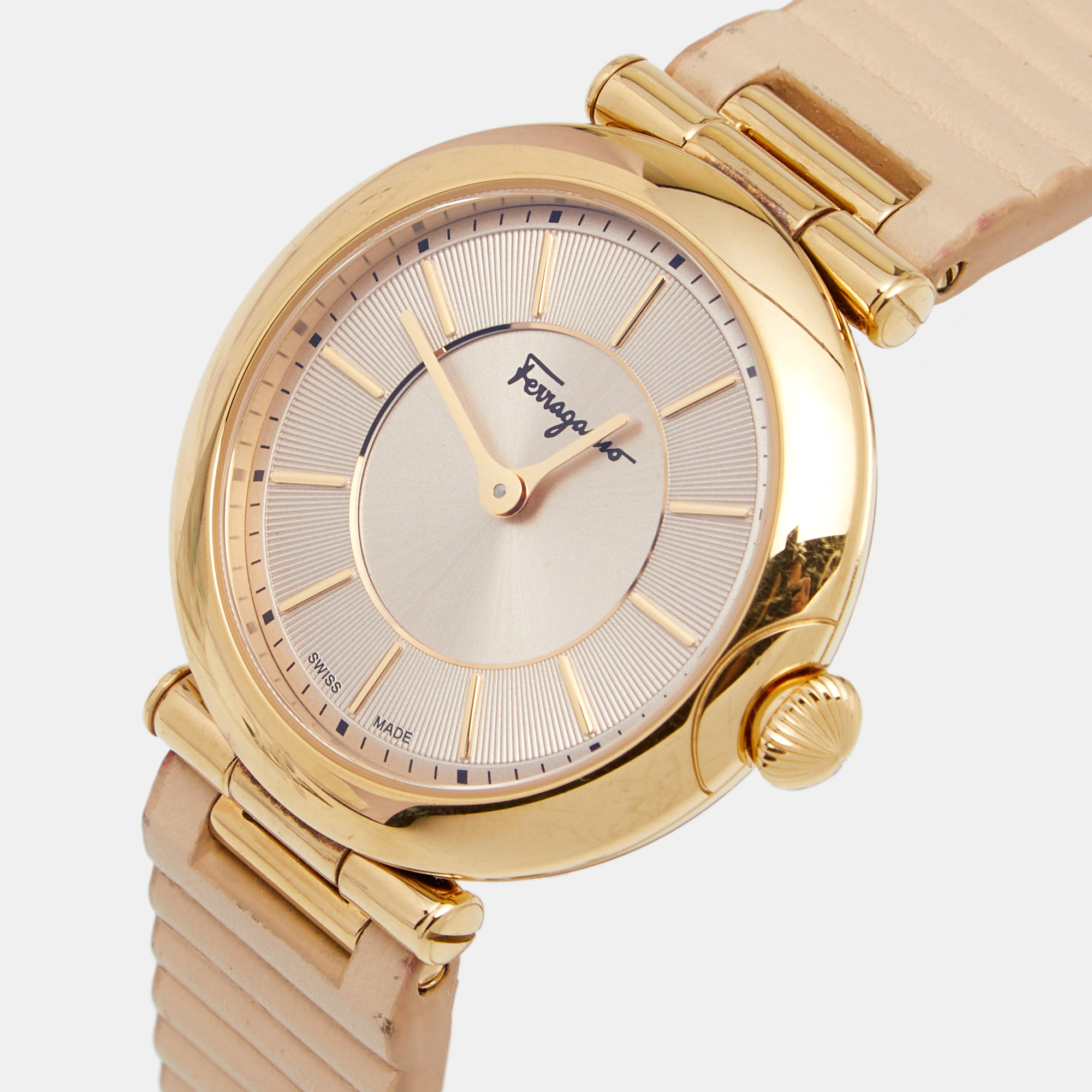 

Salvatore Ferragamo Beige Gold Plated Stainless Steel Leather FIN020015 Women's Wristwatch