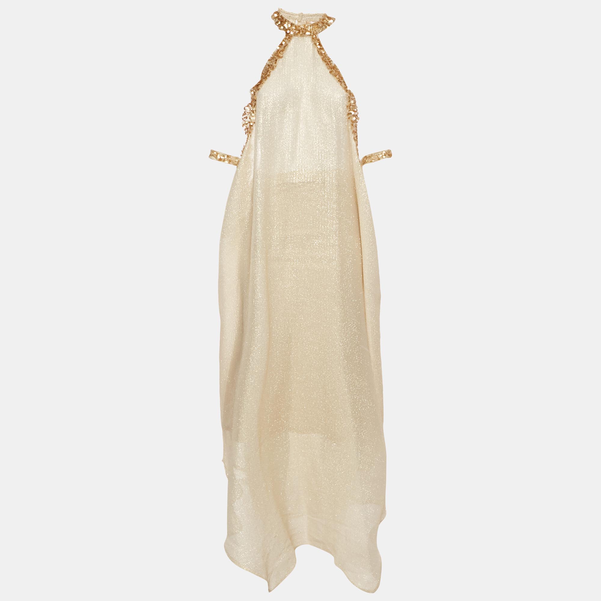 Sana Osmani Gold Sequin Embellished Lurex Loose Fit Midi Dress L