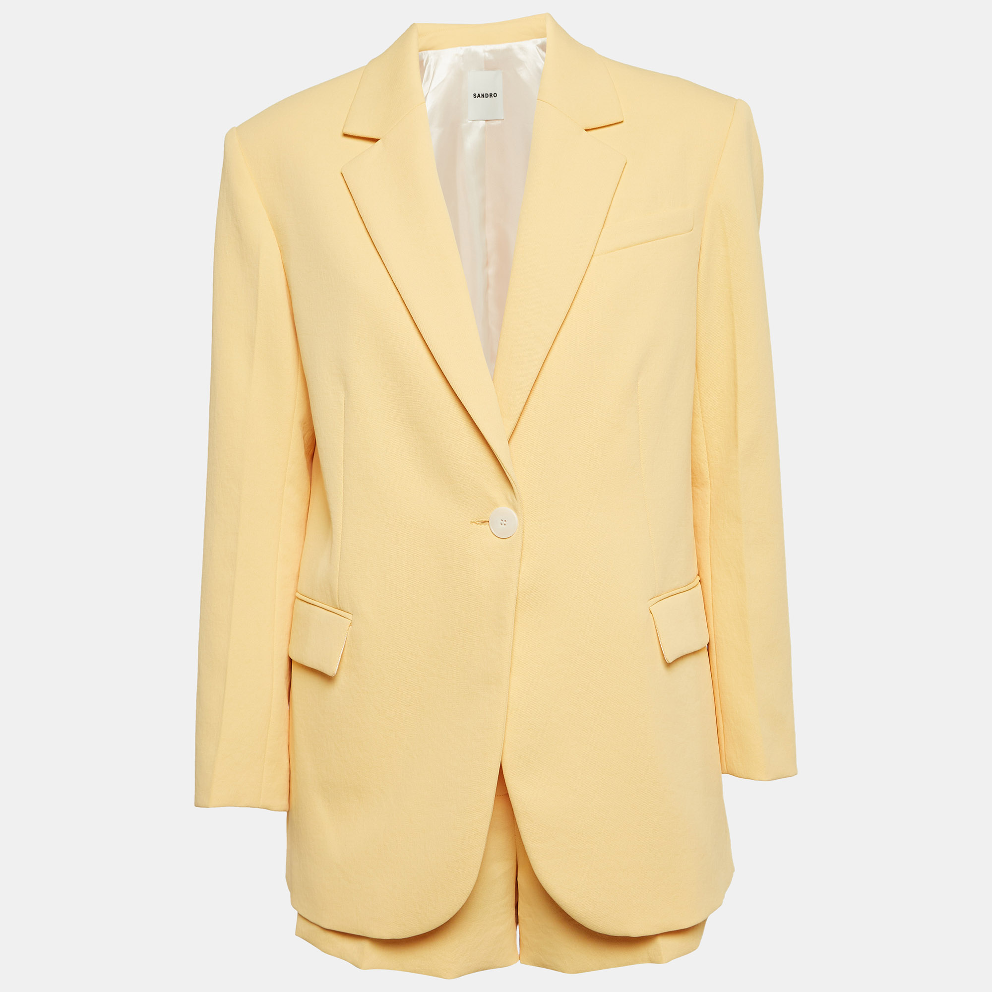 

Sandro Yellow Crepe Single Breasted Shorts Suit S