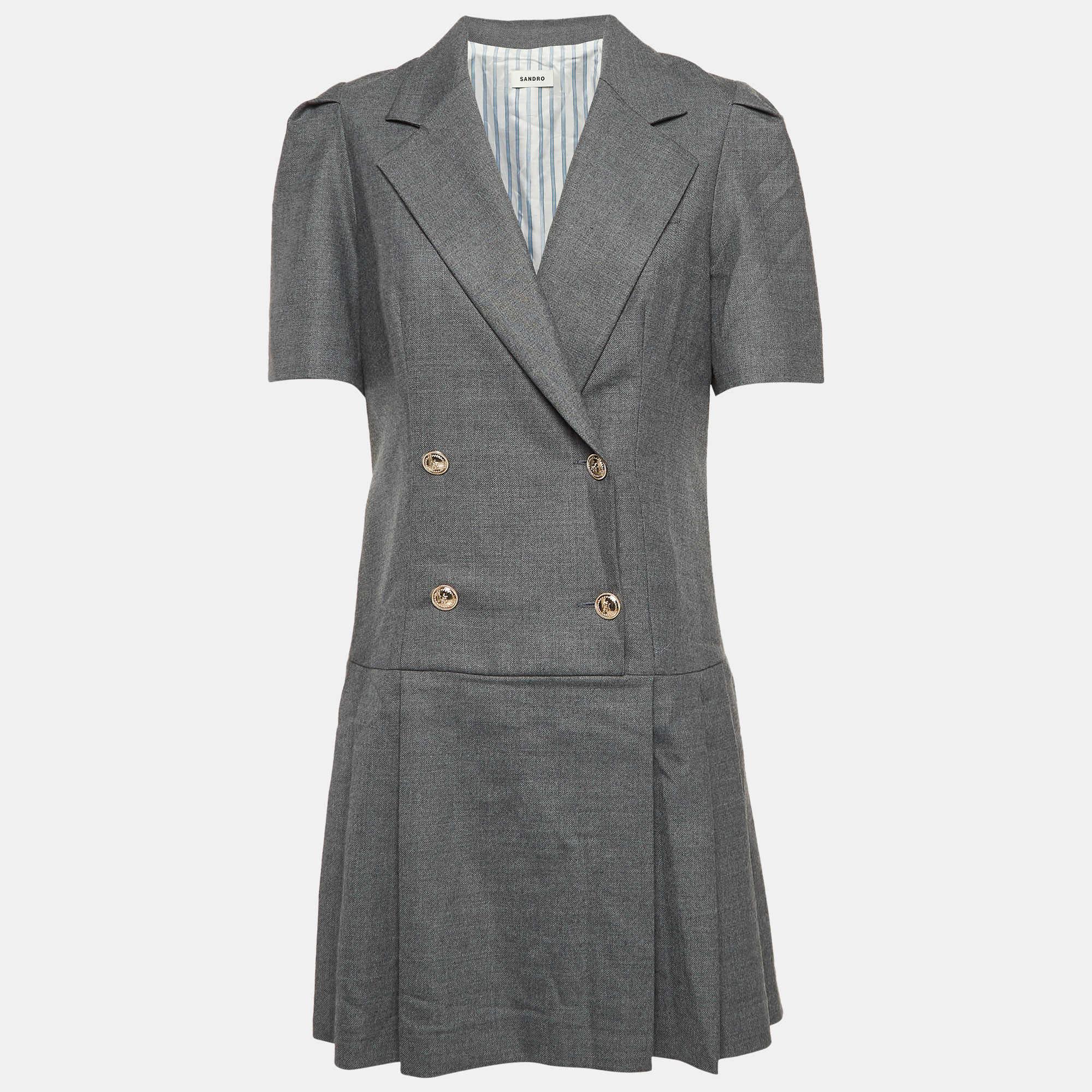 

Sandro Grey Gabardine Mini Pleated Blazer Dress L