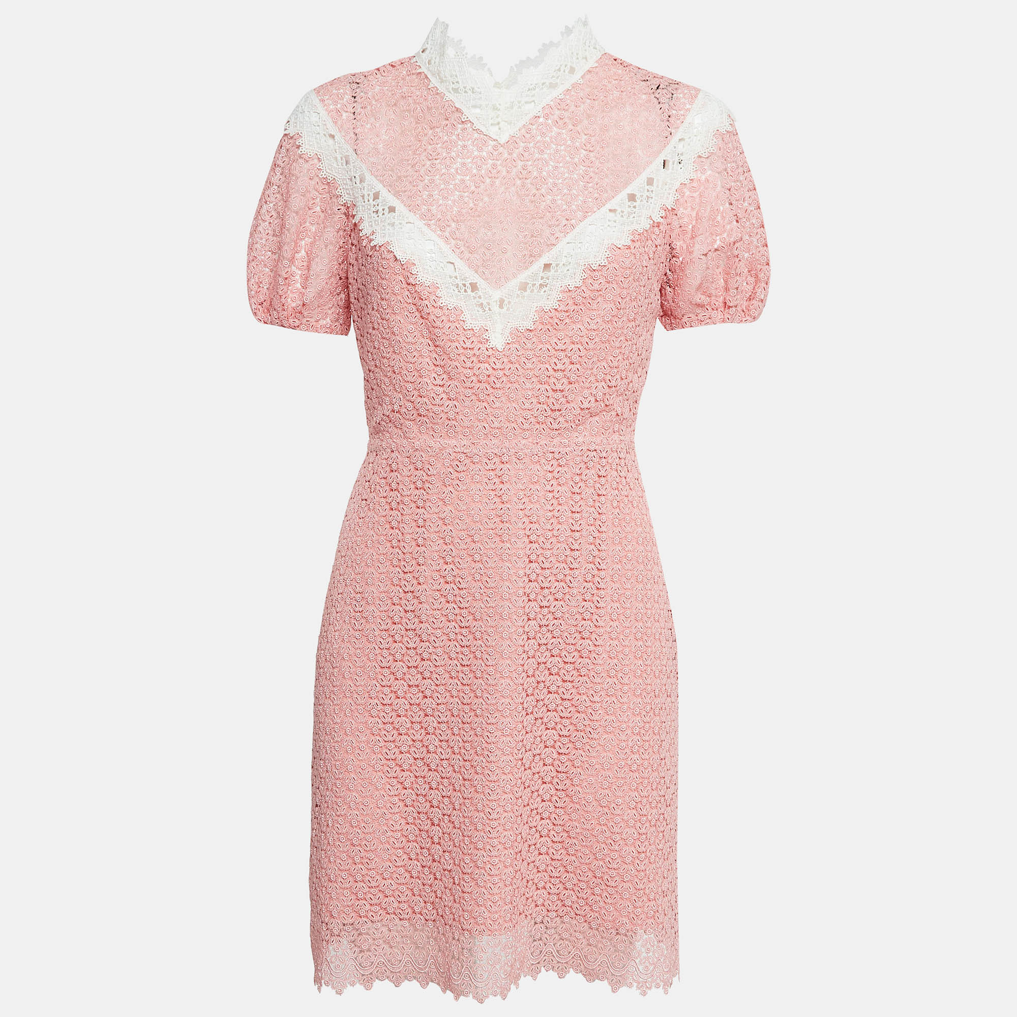 

Sandro Pink Lace V-Neck Mini Dress M