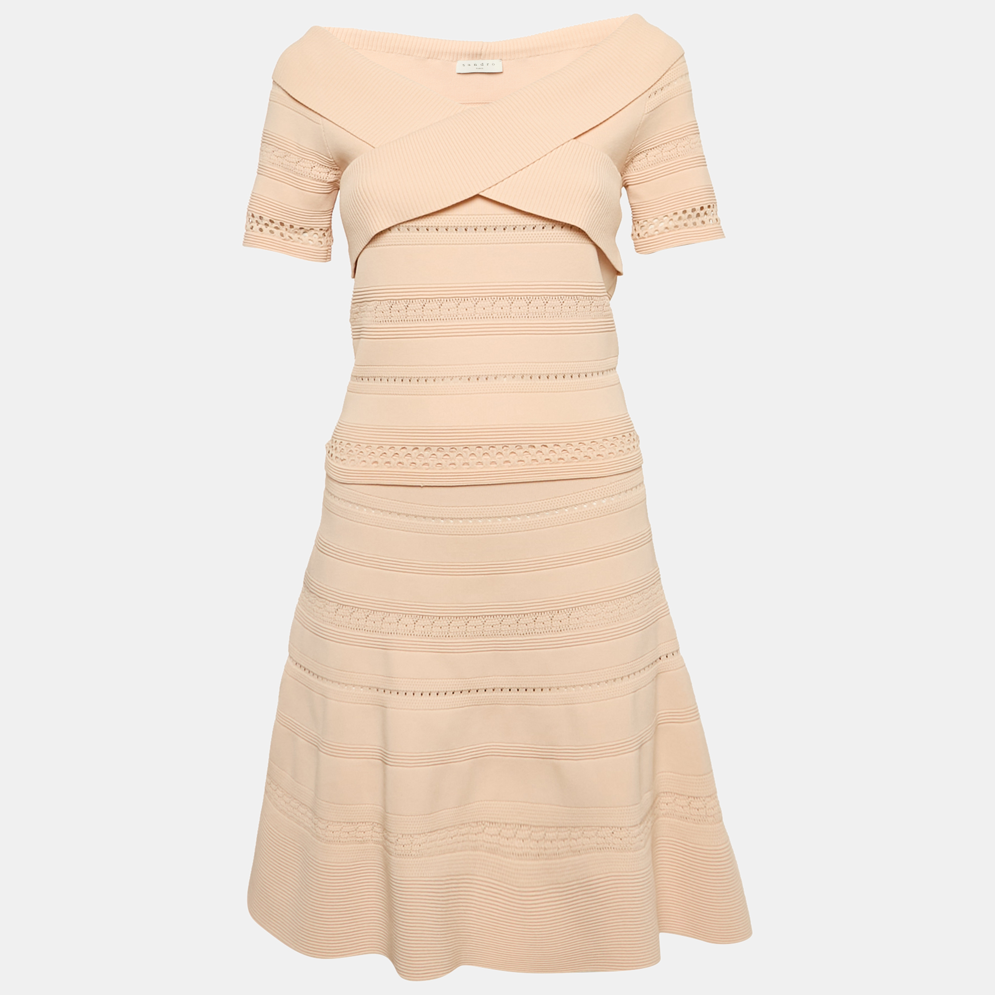 

Sandro Pink Crisscross Knit Ophelia Top and Skirt Set L/M