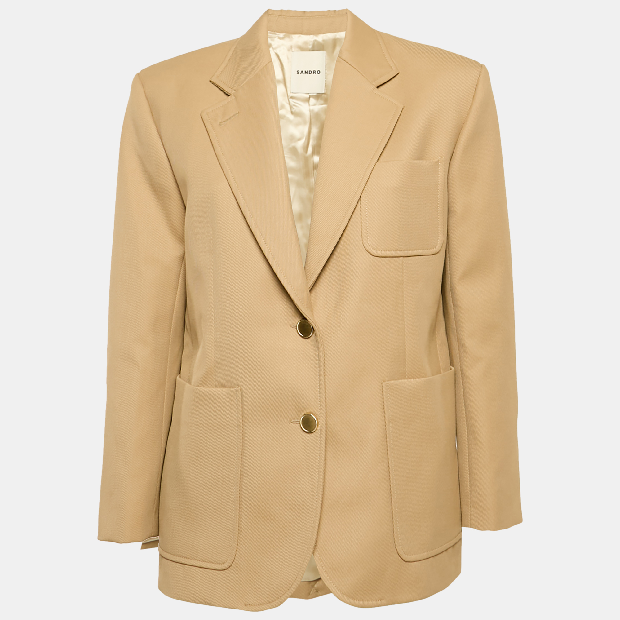 

Sandro Beige Wool Drill Single Breasted Blazer S, Black
