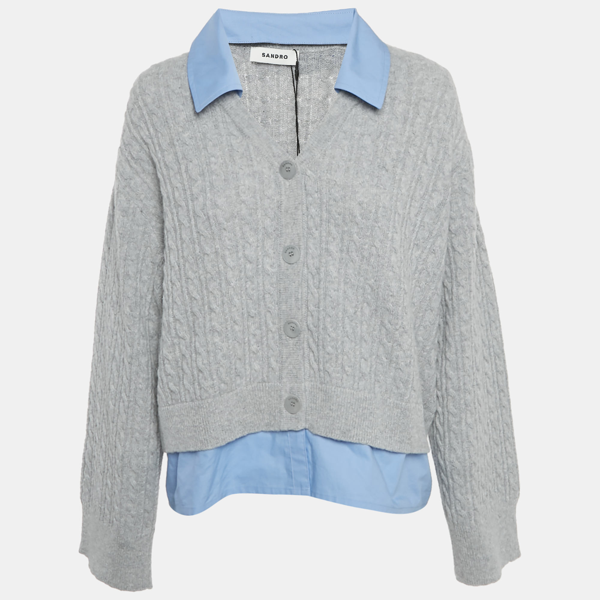 

Sandro Grey Cable Knit and Cotton Sweater XL