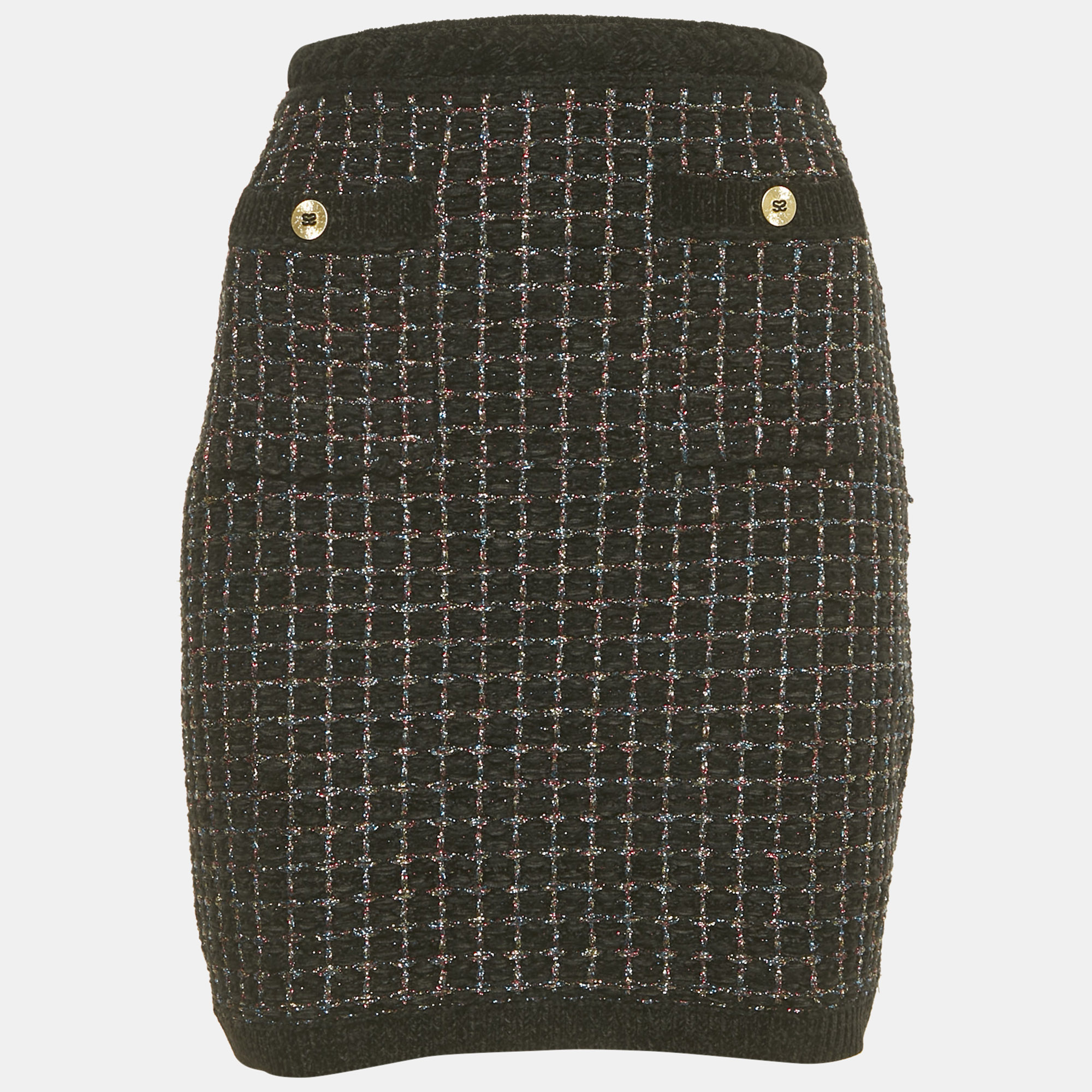 Pre-owned Sandro Black Velvet And Lurex Tweed Mini Skirt M