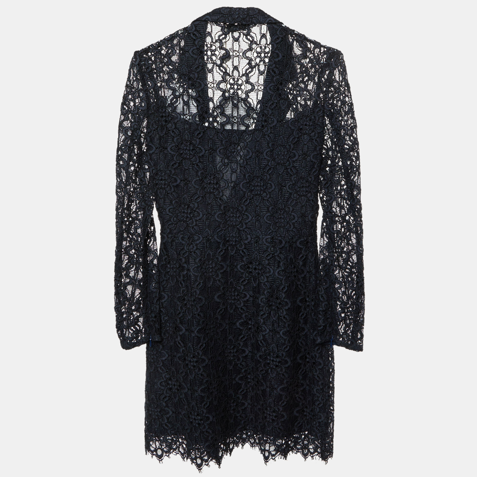 Pre-owned Sandro Navy Blue Lace Nanie Coat Mini Dress S