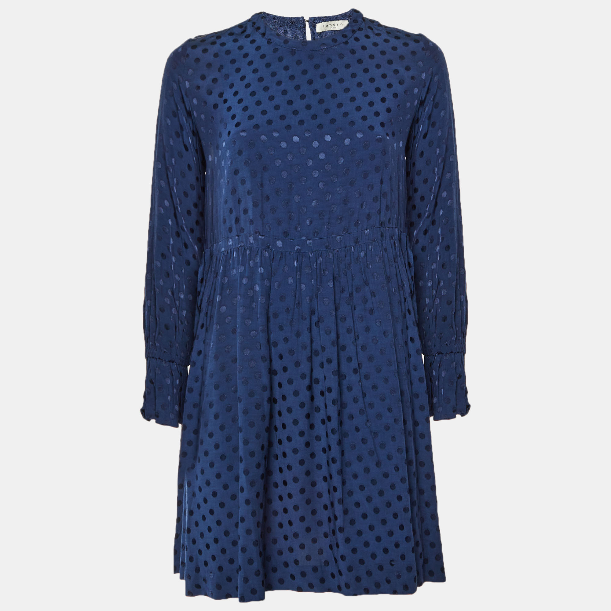 Pre-owned Sandro Navy Blue Polka Dot Crepe Mini Dress S