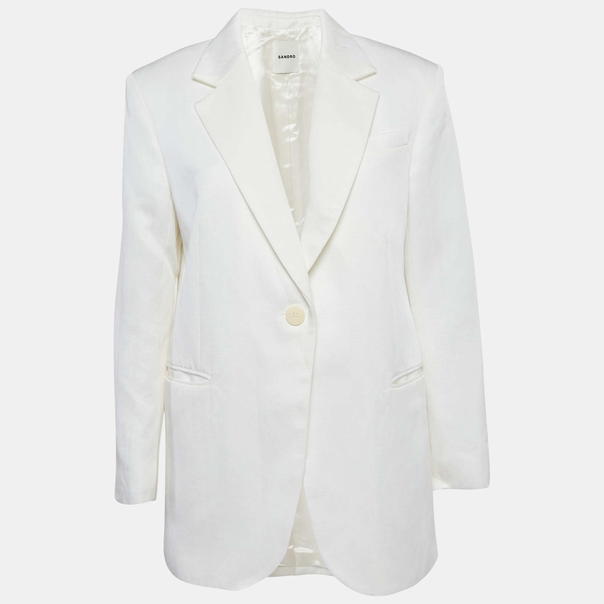 Pre-owned Sandro White Linen Blend Alicia Blazer M