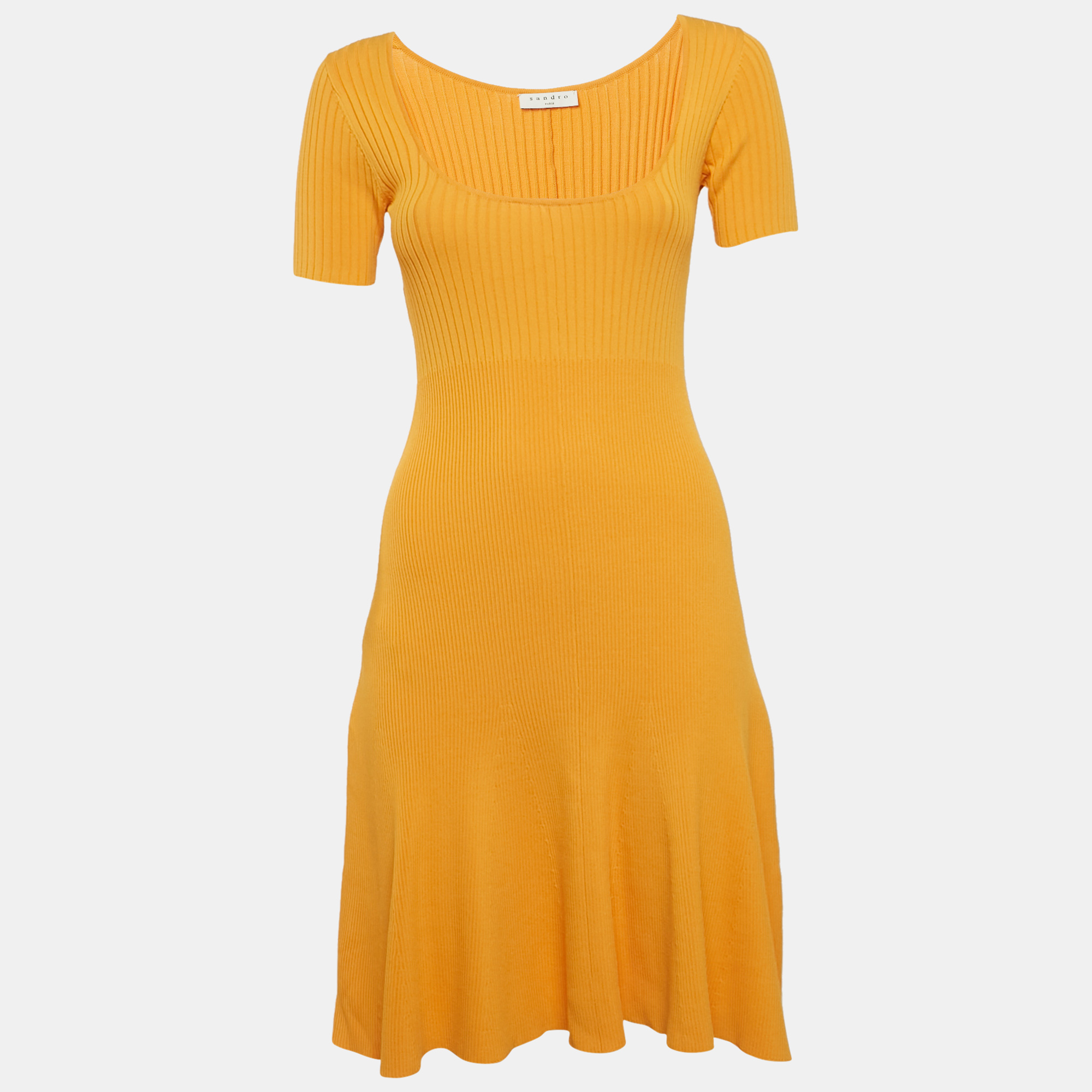 Pre-owned Sandro Mustard Yellow Rib Knit Midi Dress S