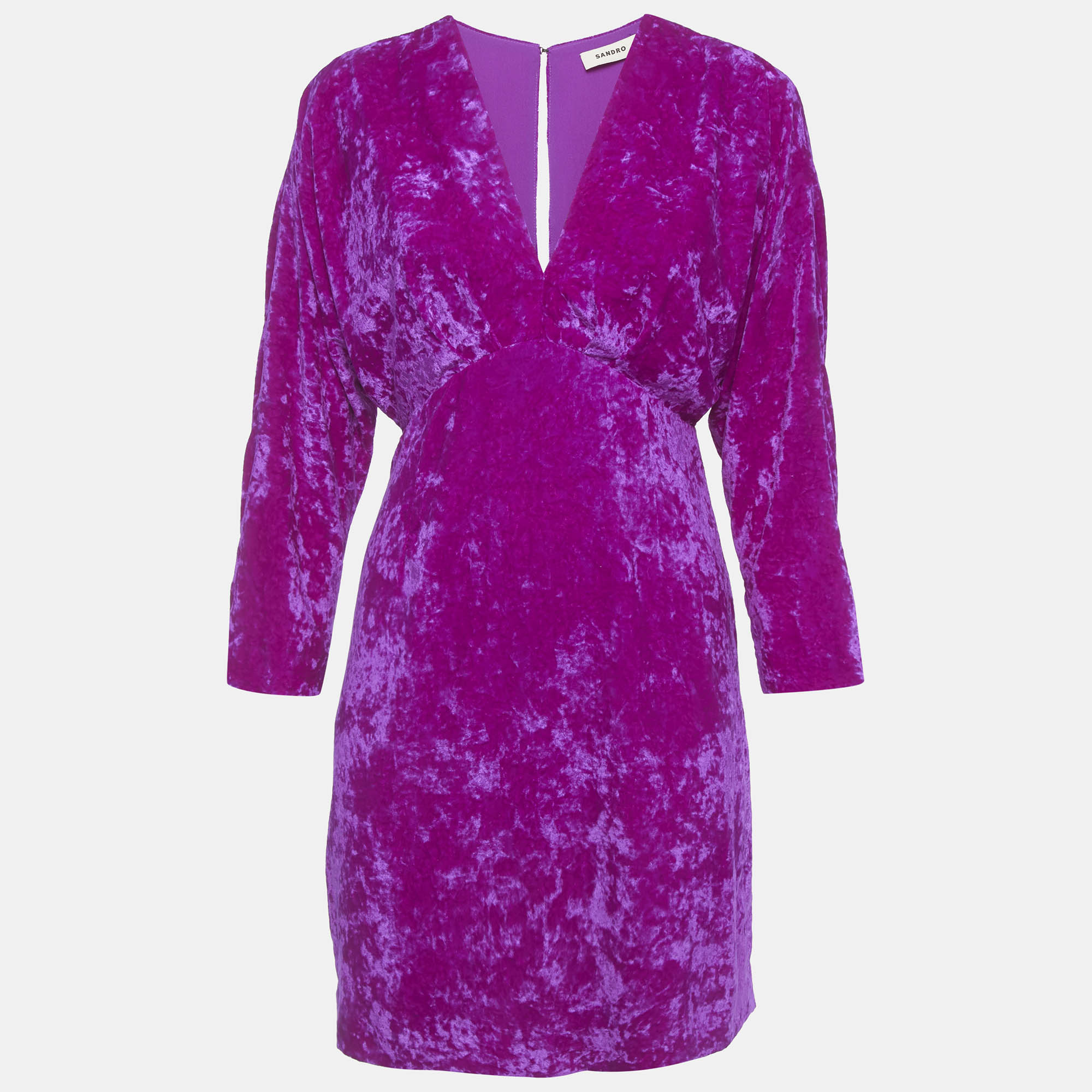 

Sandro Fuchsia Velvet V-Neck Mini Dress S, Pink