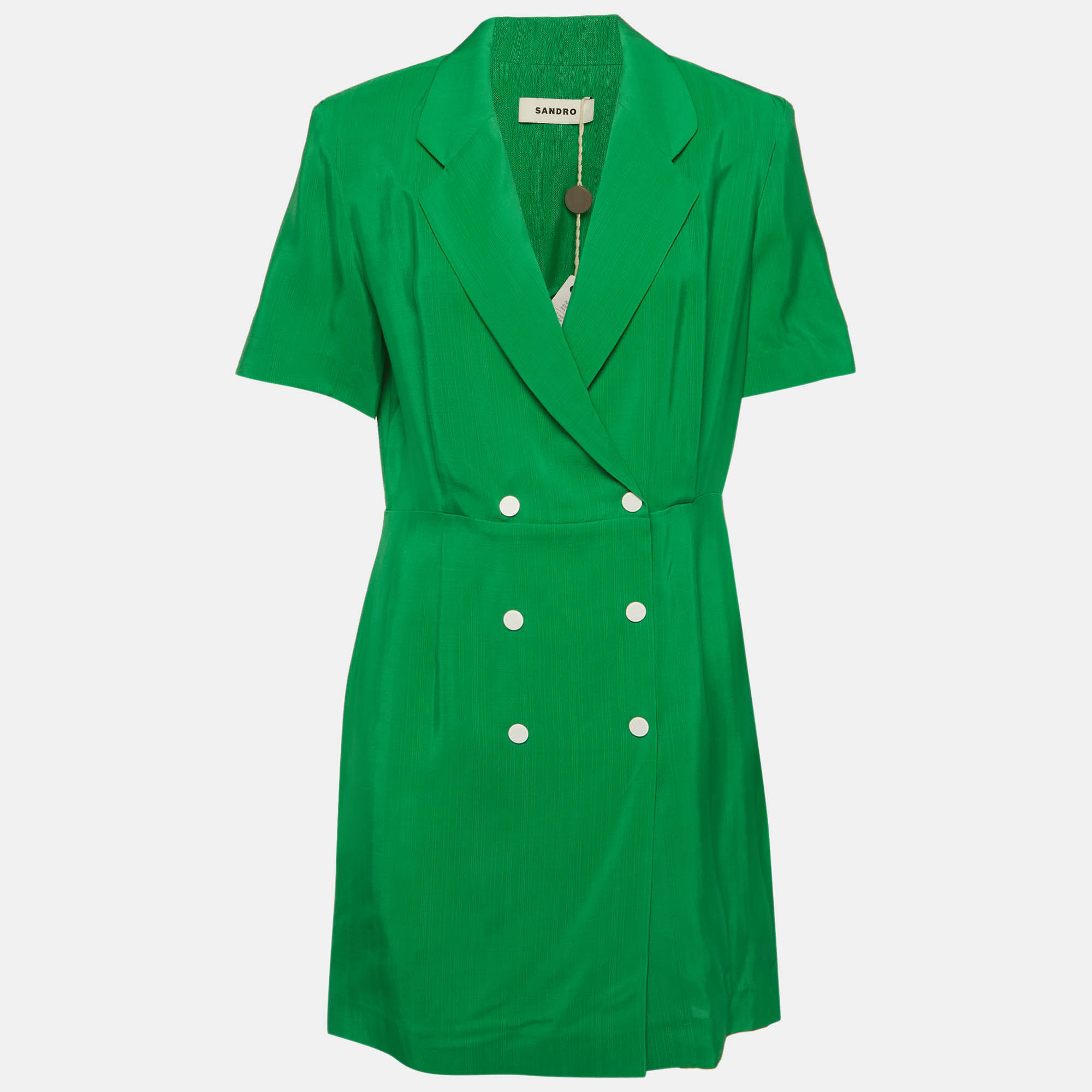 

Sandro Green Textured Crepe Double Breasted Mini Dress XL
