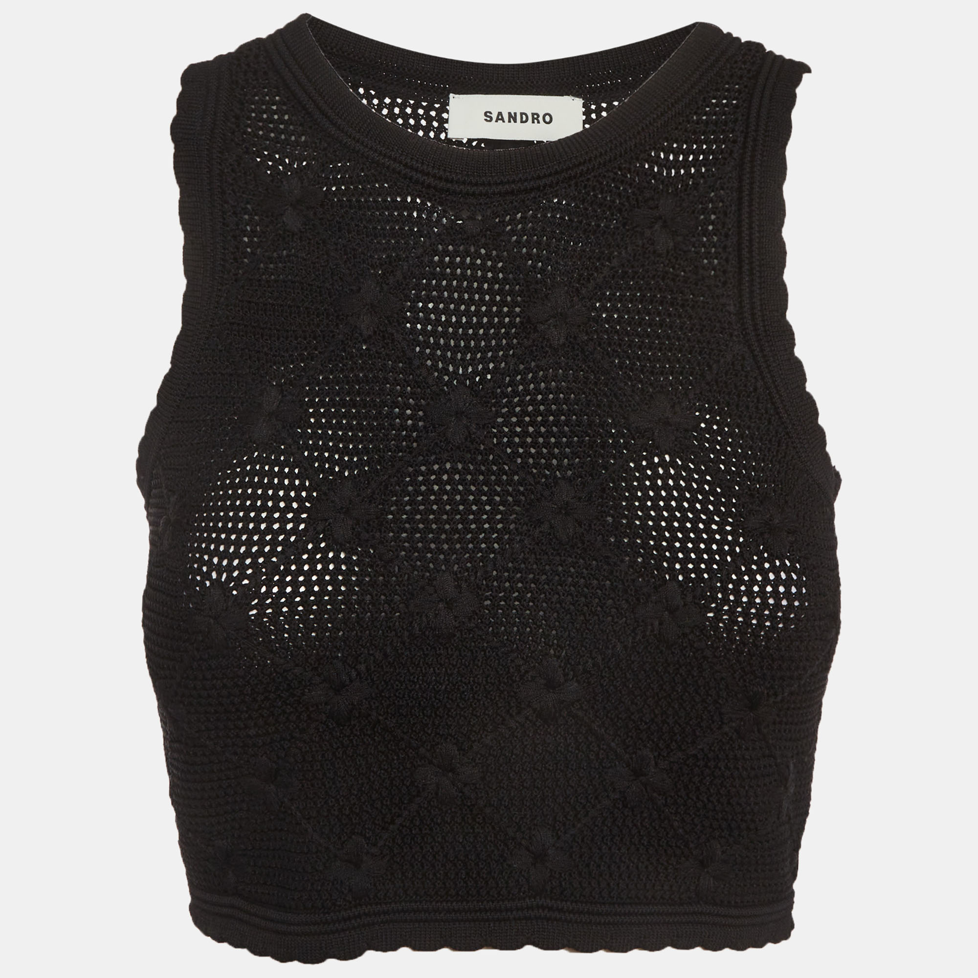 

Sandro Black Floral Knit Alerio Crop Top S