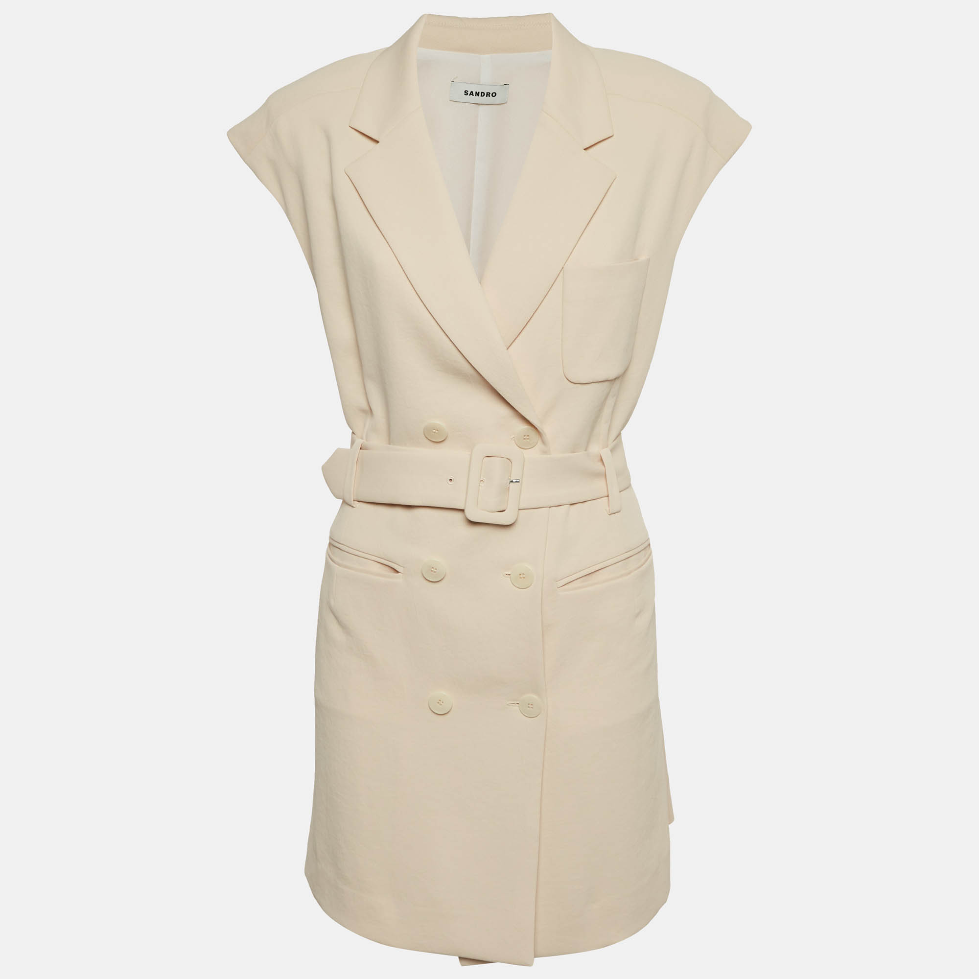 

Sandro Beige Poplin Belted Sleeveless Short Dress XL