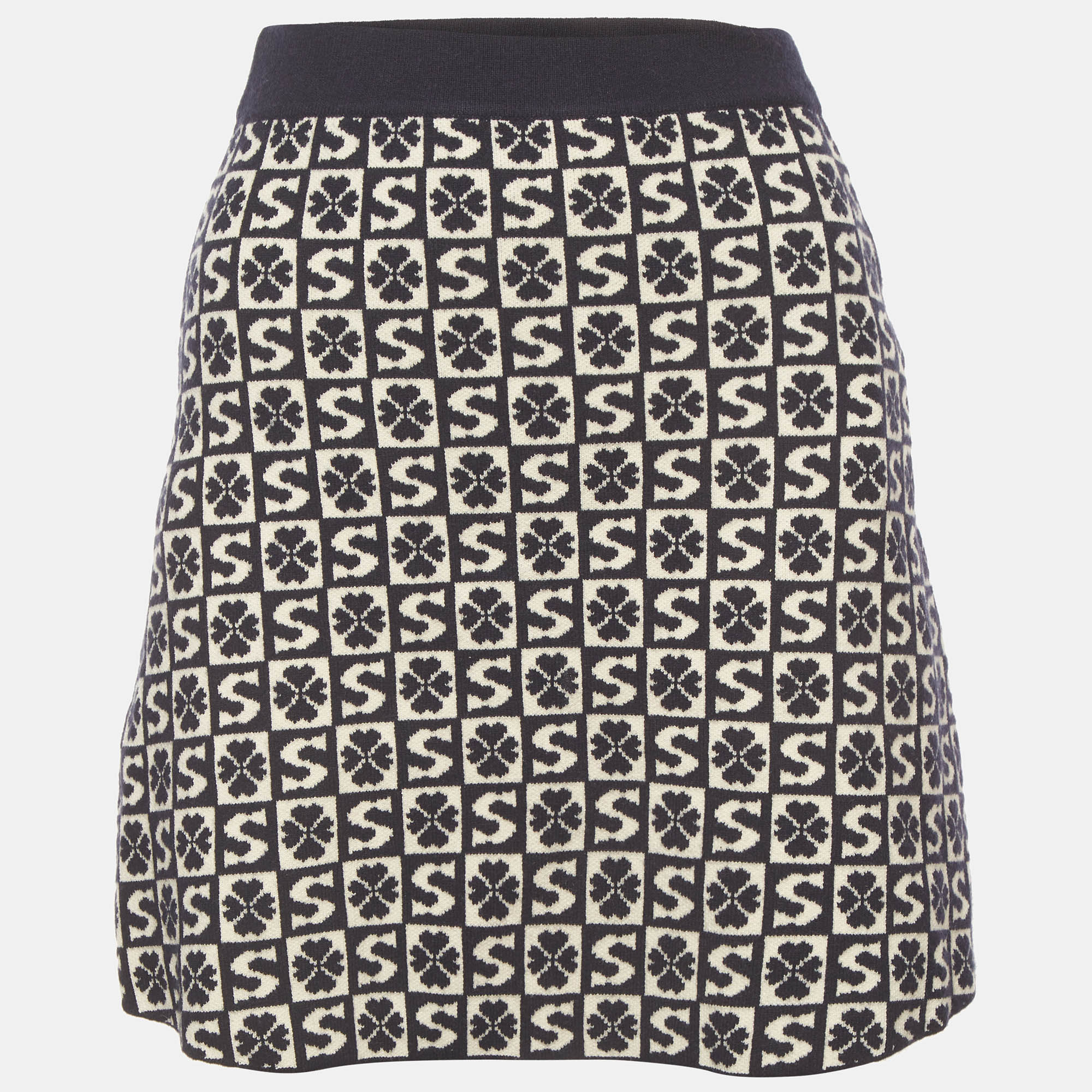 Pre-owned Sandro Navy Blue Monogram Flared Felicie Mini Skirt