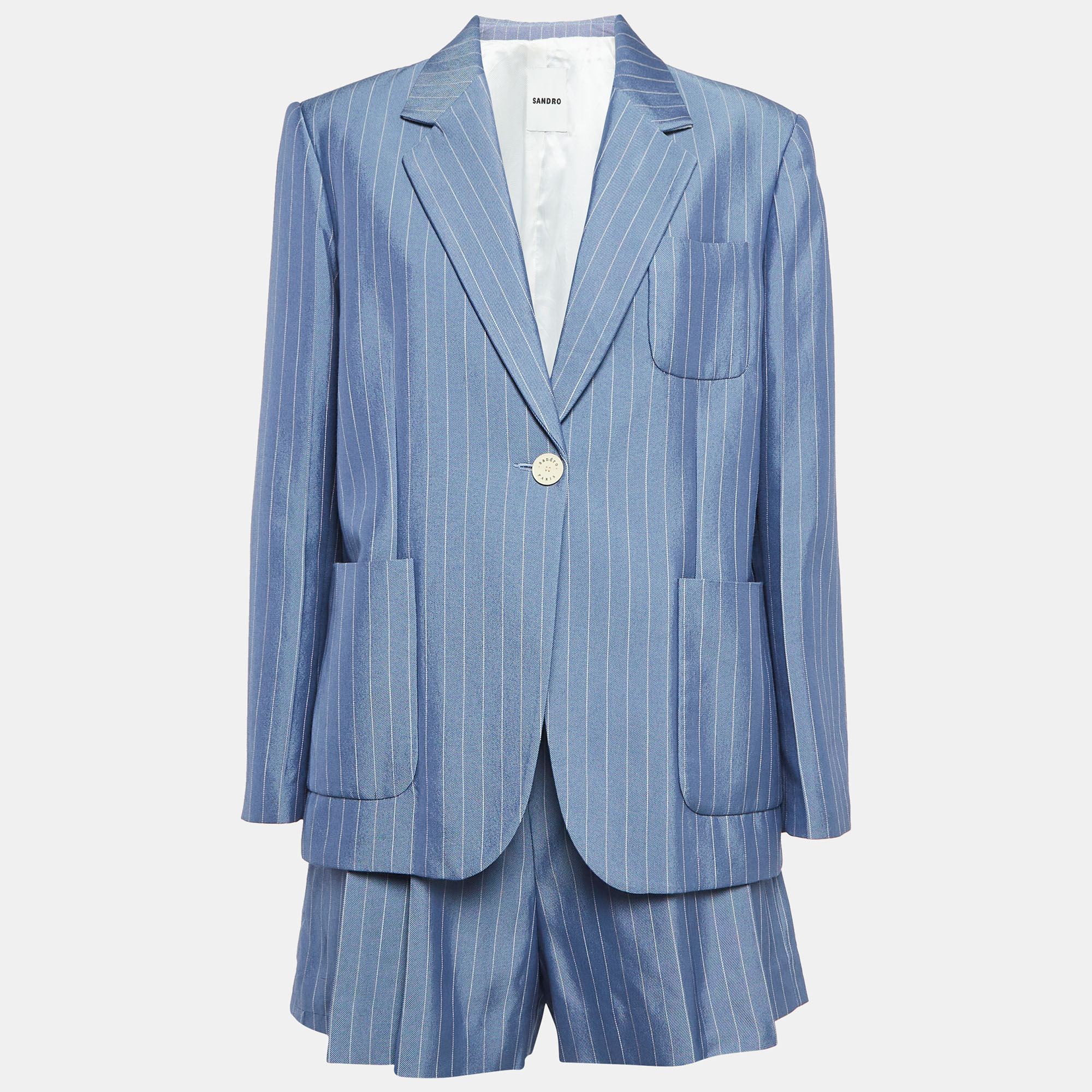 

Sandro Blue Pinstripe Twill Blazer and Shorts (XL/L)