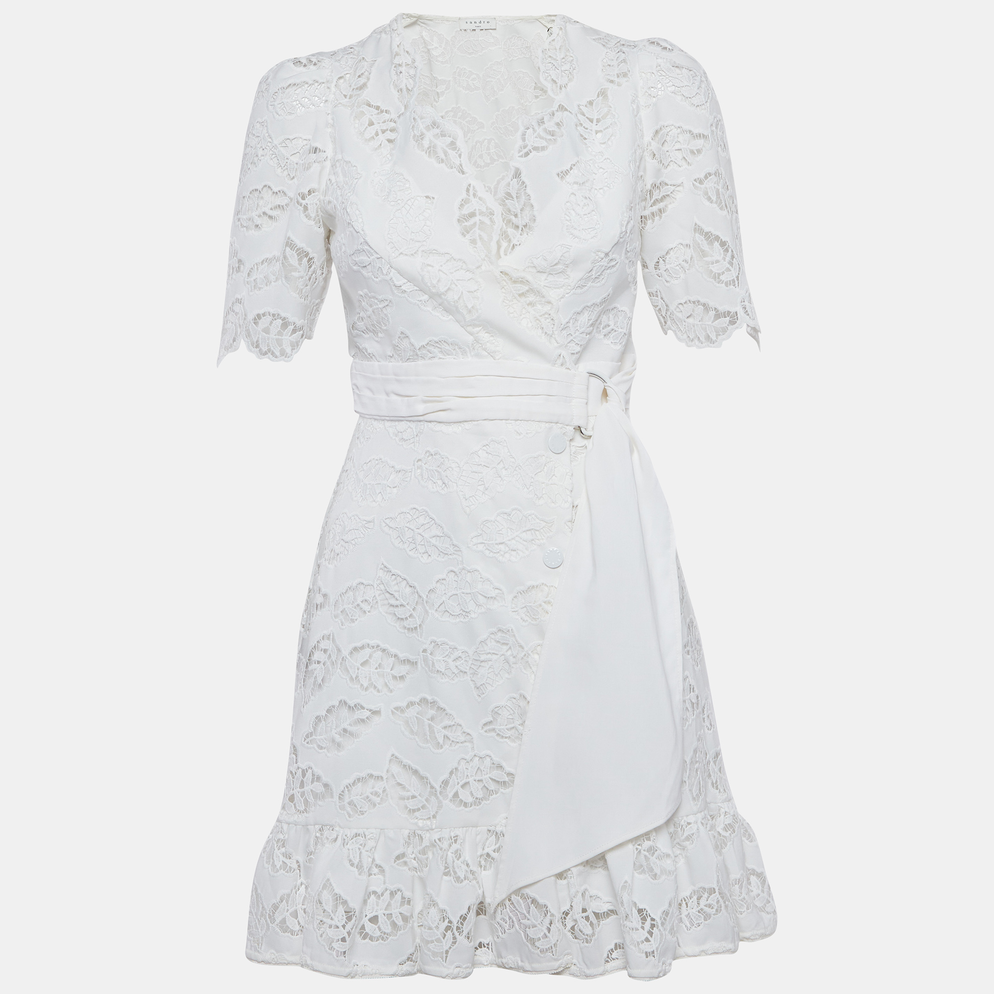 

Sandro White Lace Belted Mini Dress S