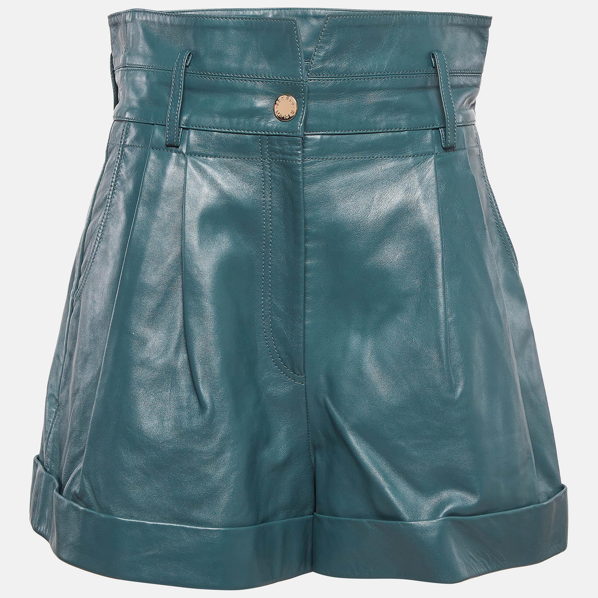 

Sandro Green Leather Pleated Shorts L