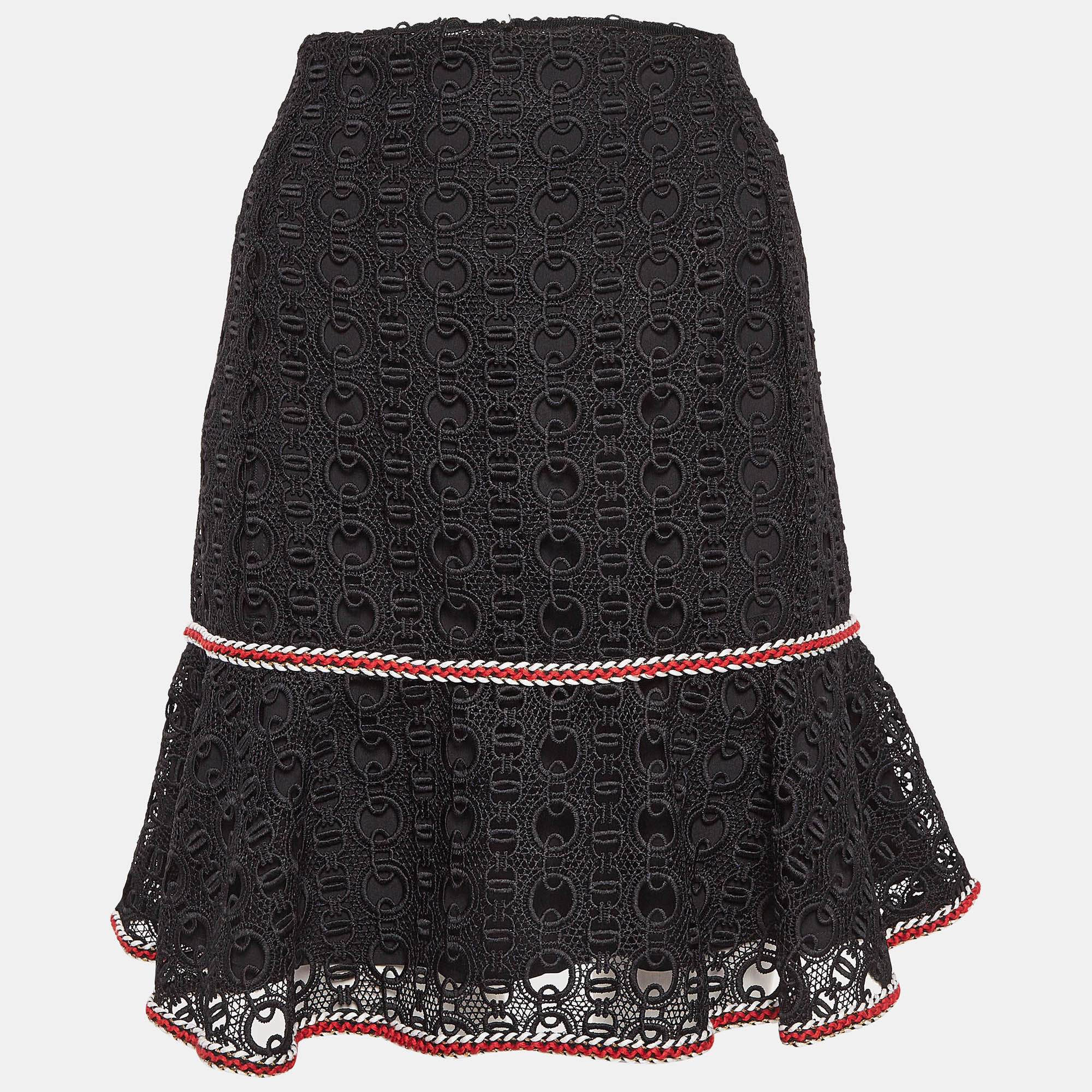 

Sandro Black Richard Chain-Link Lace Flounce Skirt L