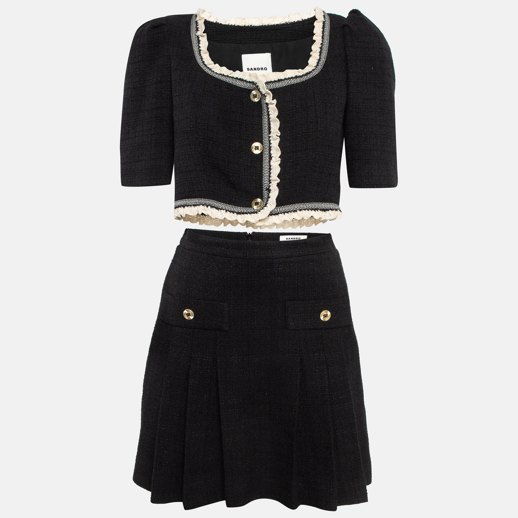 

Sandro Black Tweed Crop Jacket and Mini Skirt Set (S/XS)