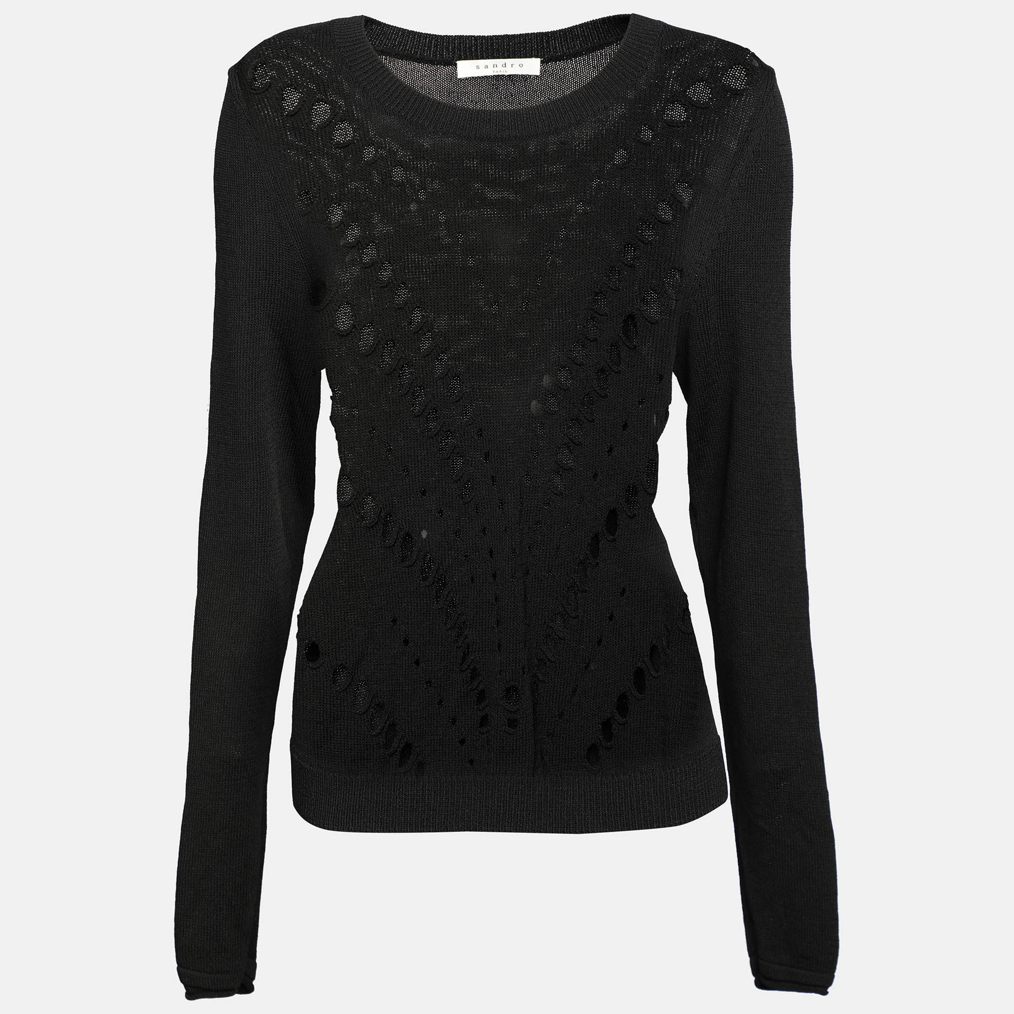 

Sandro Black Perforated Knit Long Sleeve Jumper L