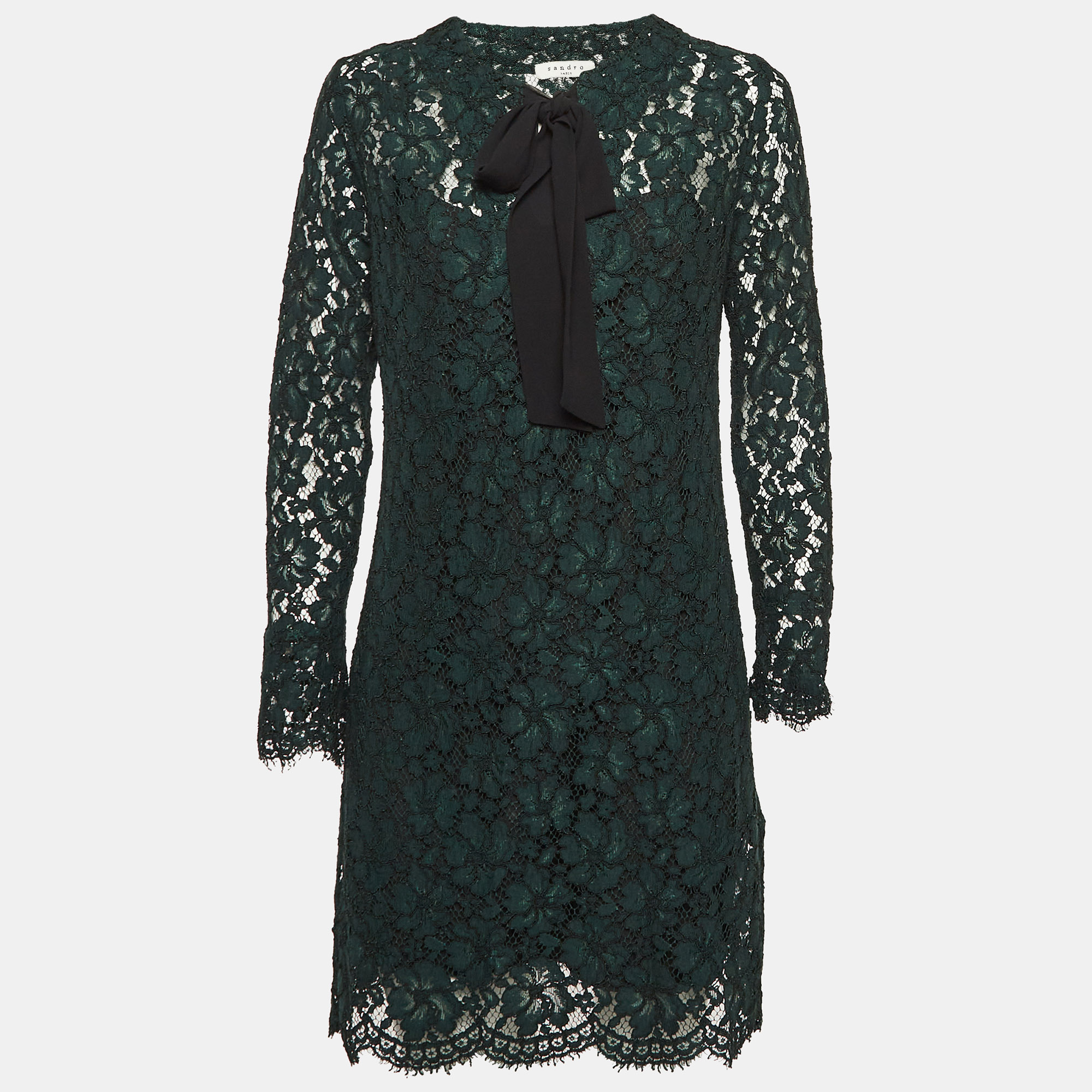 

Sandro Green Guipure Lace Tie-Up Neck Mini Dress L