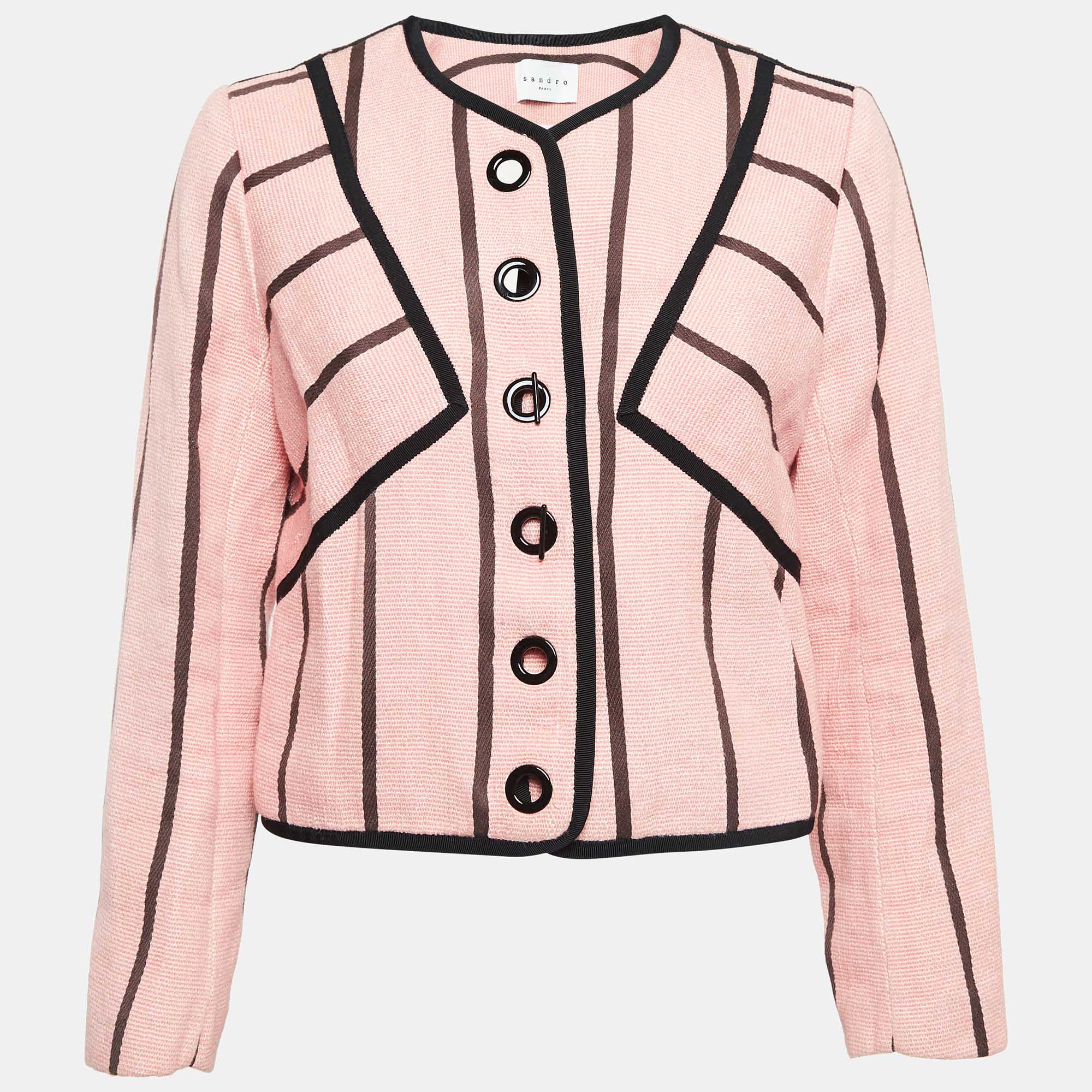 

Sandro Pink Striped Cotton Canvas Jacket L