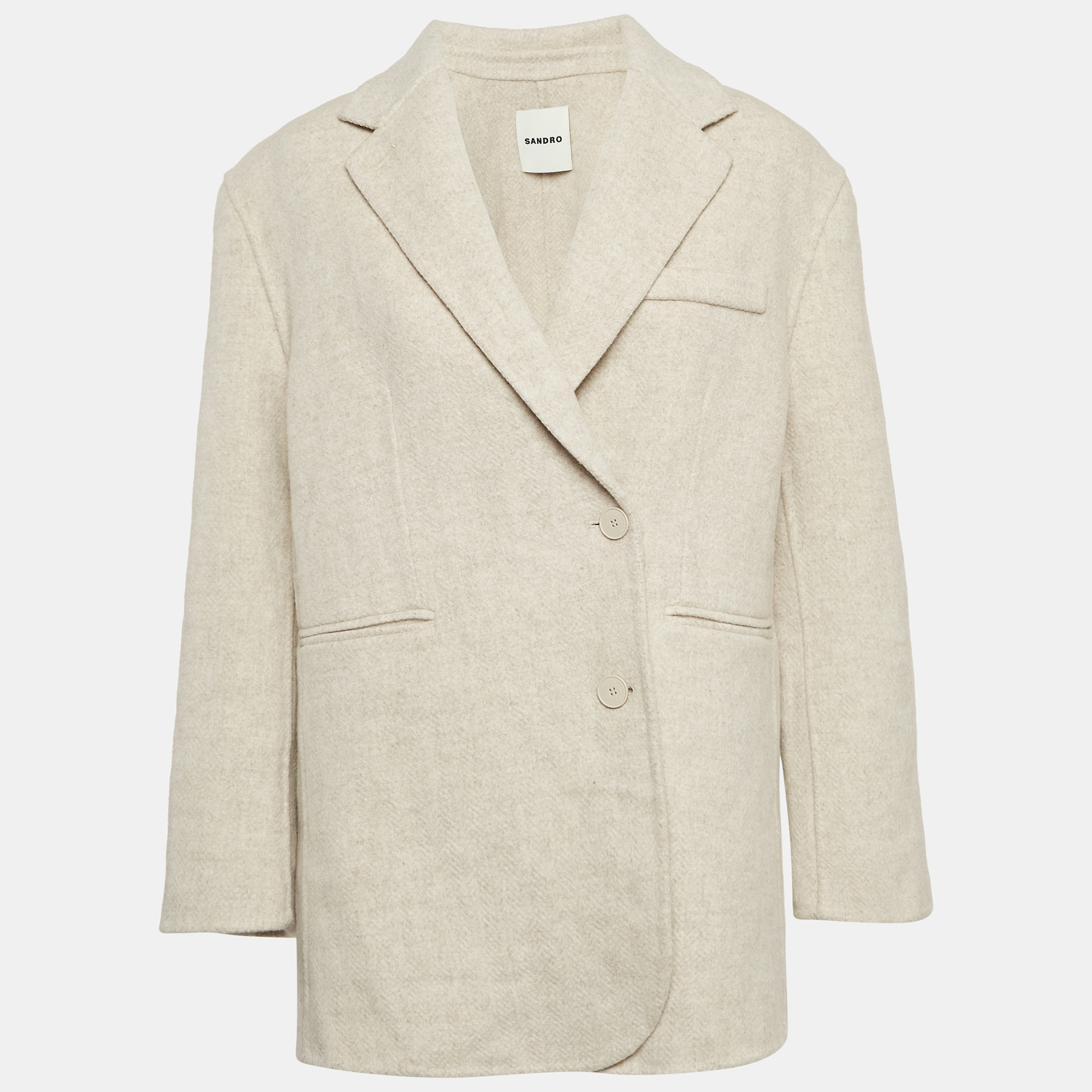 Pre-owned Sandro Beige Wool Double Breasted Blazer M