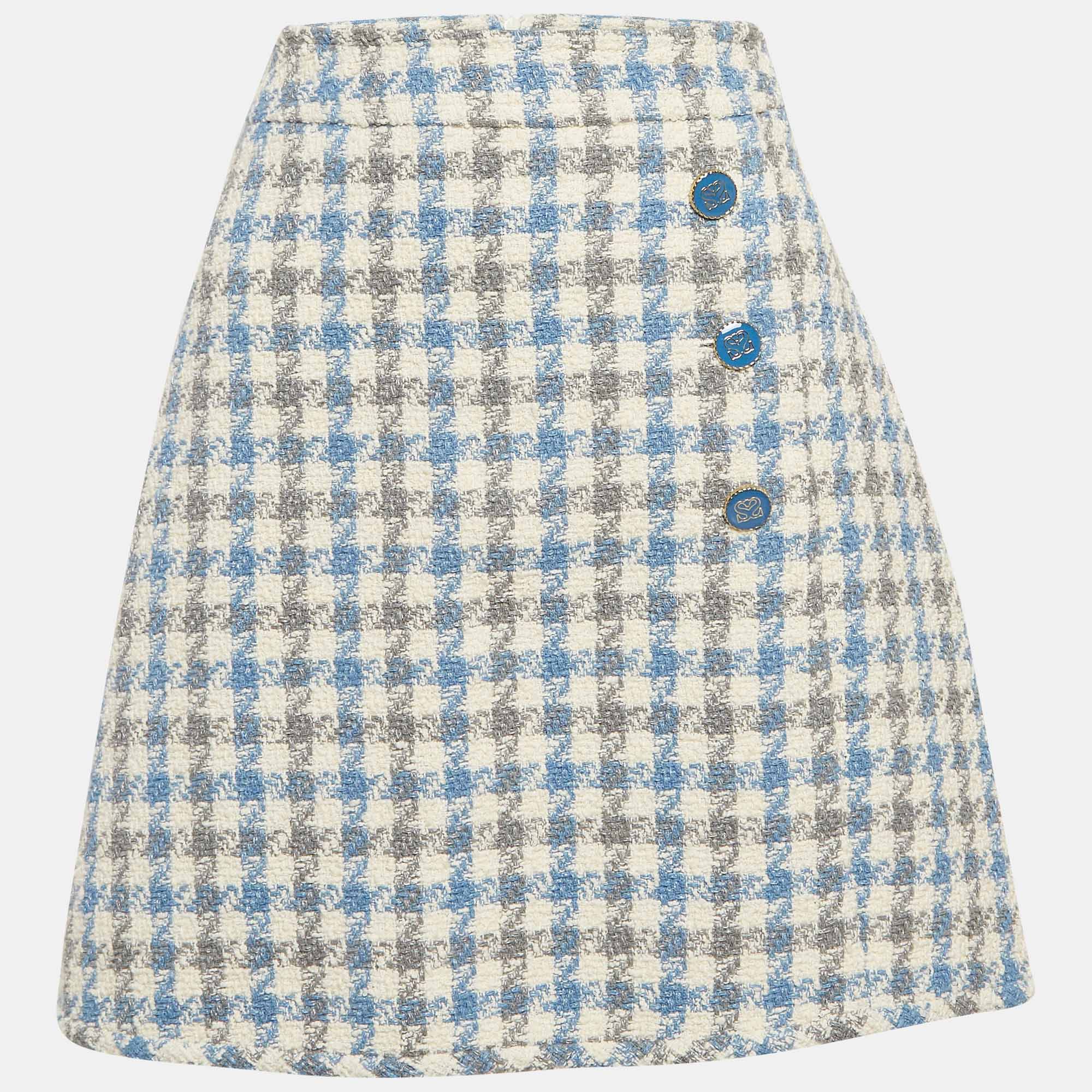 

Sandro Blue Houndstooth Tweed Short Skirt L