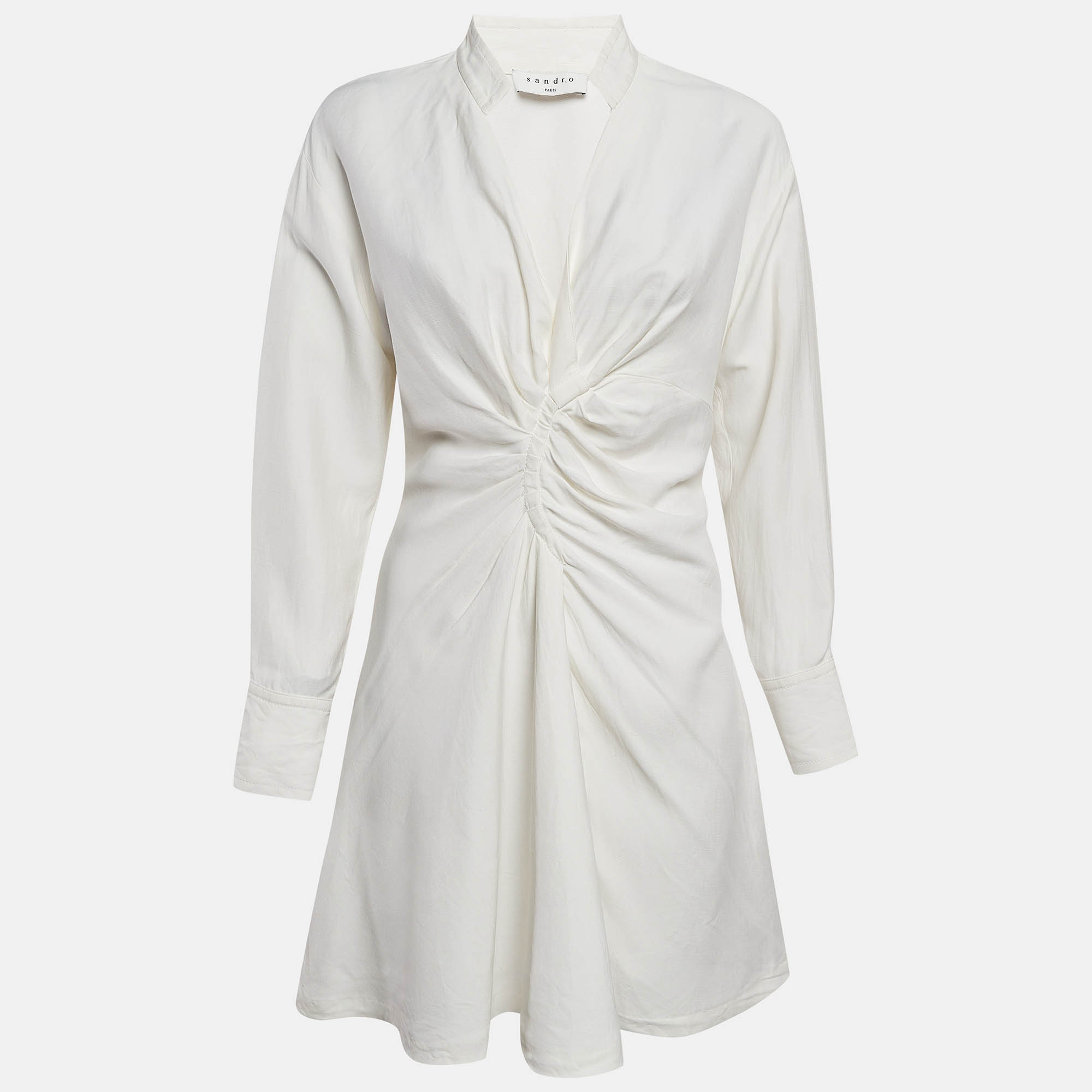 

Sandro White Gabardine Celia Ruched Shirt Dress S