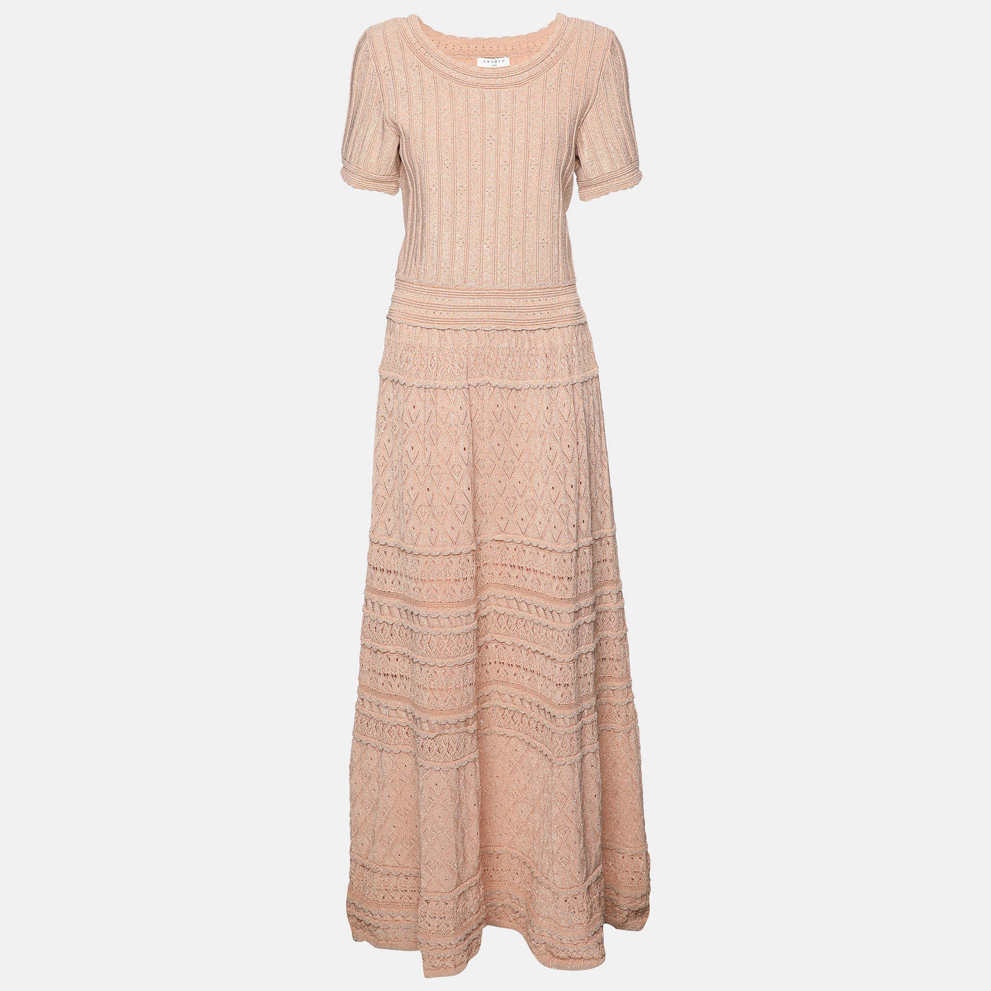 

Sandro Beige Lurex Knit Maxi Dress L