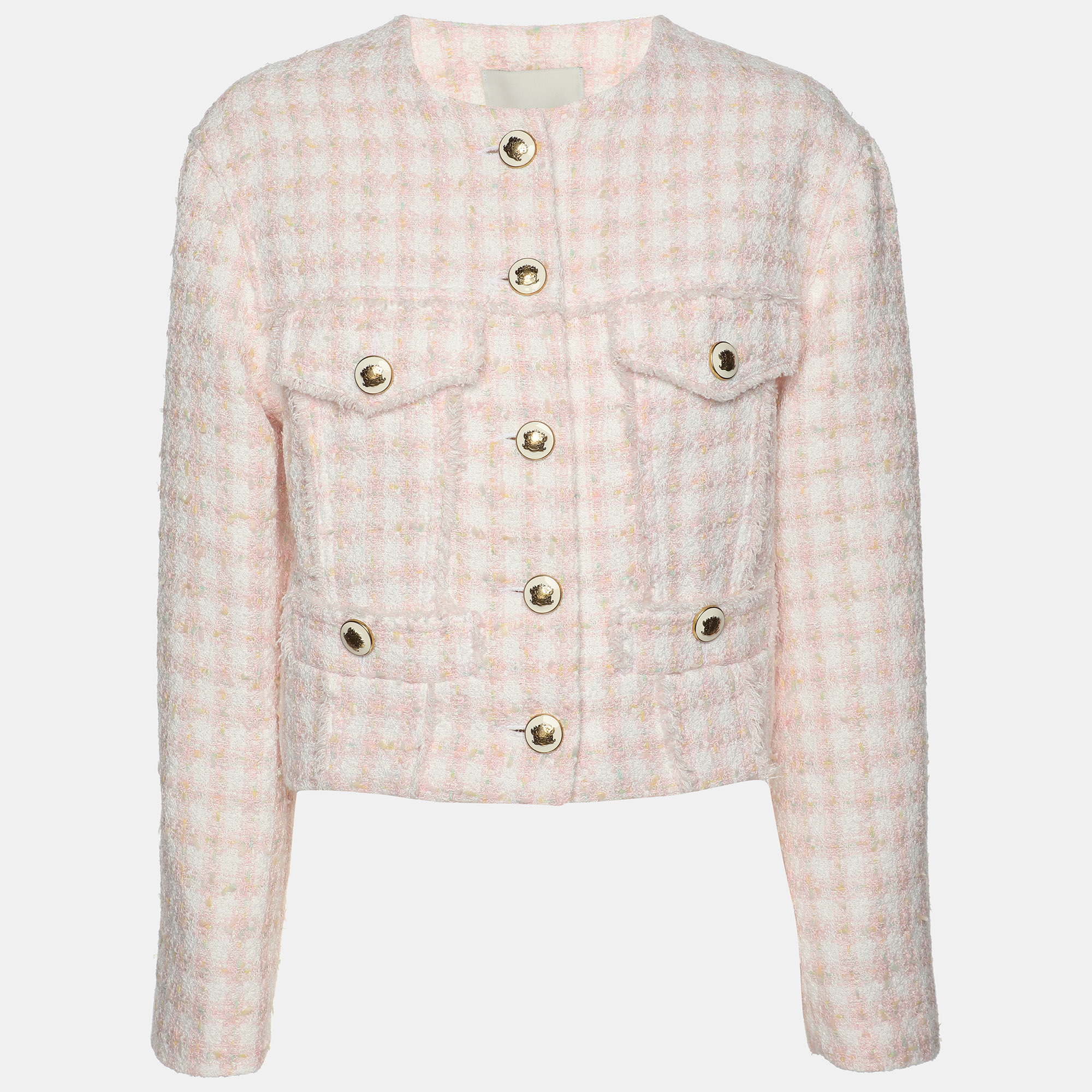 

Sandro Pink Tweed Button Up Cropped Jacket S