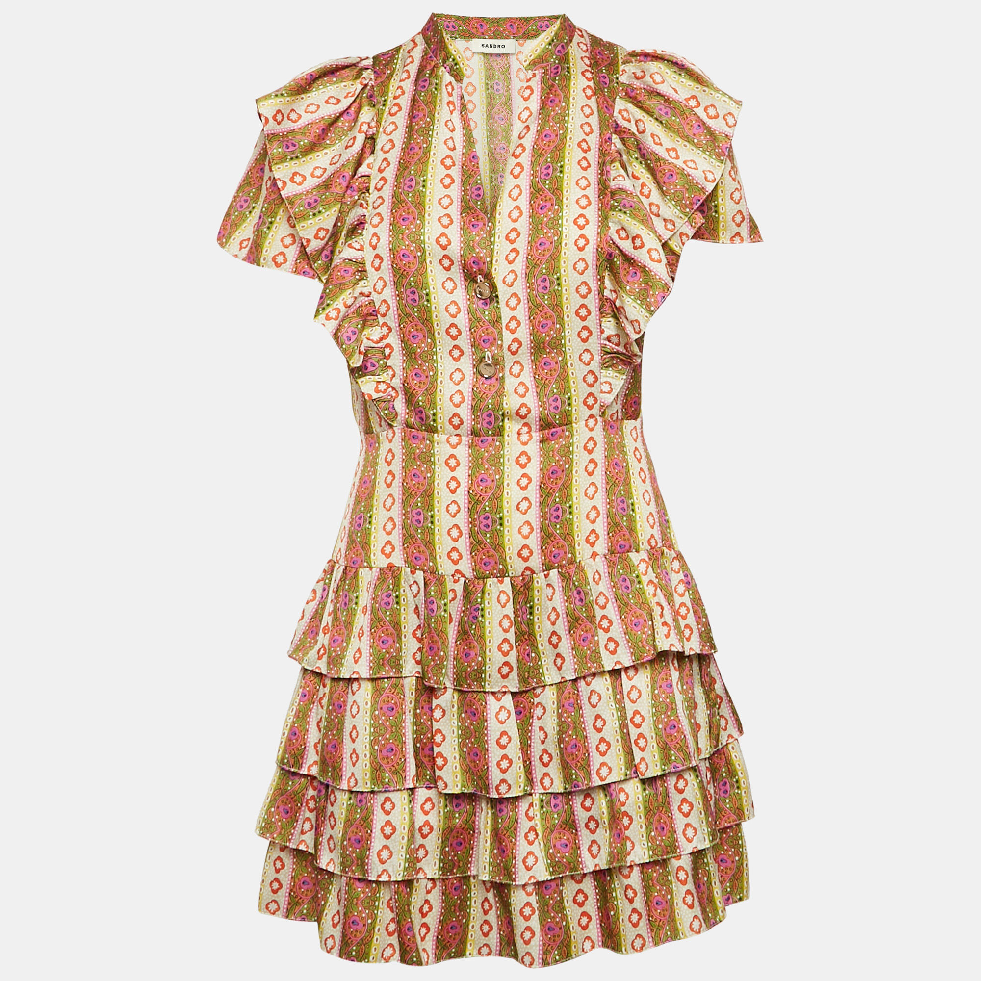 

Sandro Multicolor Crepe Ruffled Mini Dress M