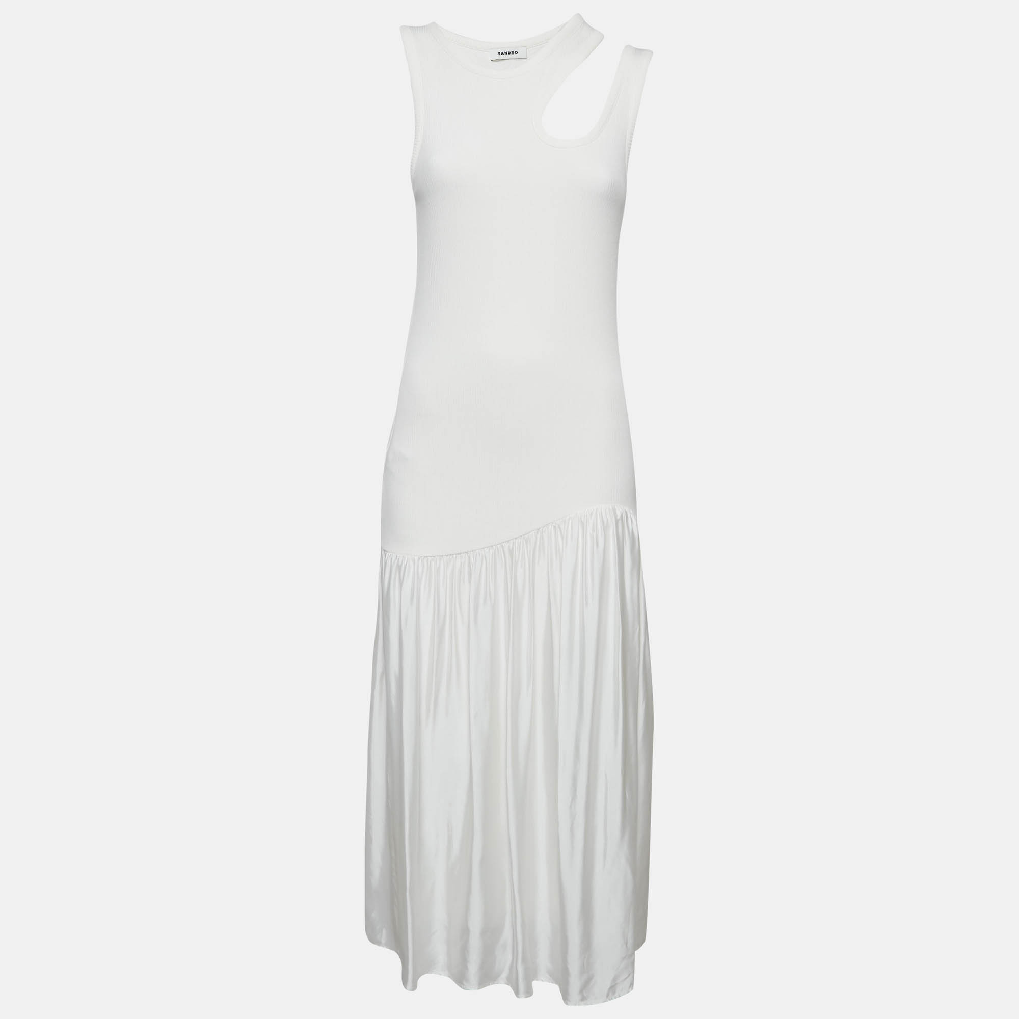 

Sandro White Cotton Rib Knit and Satin Midi Dress M