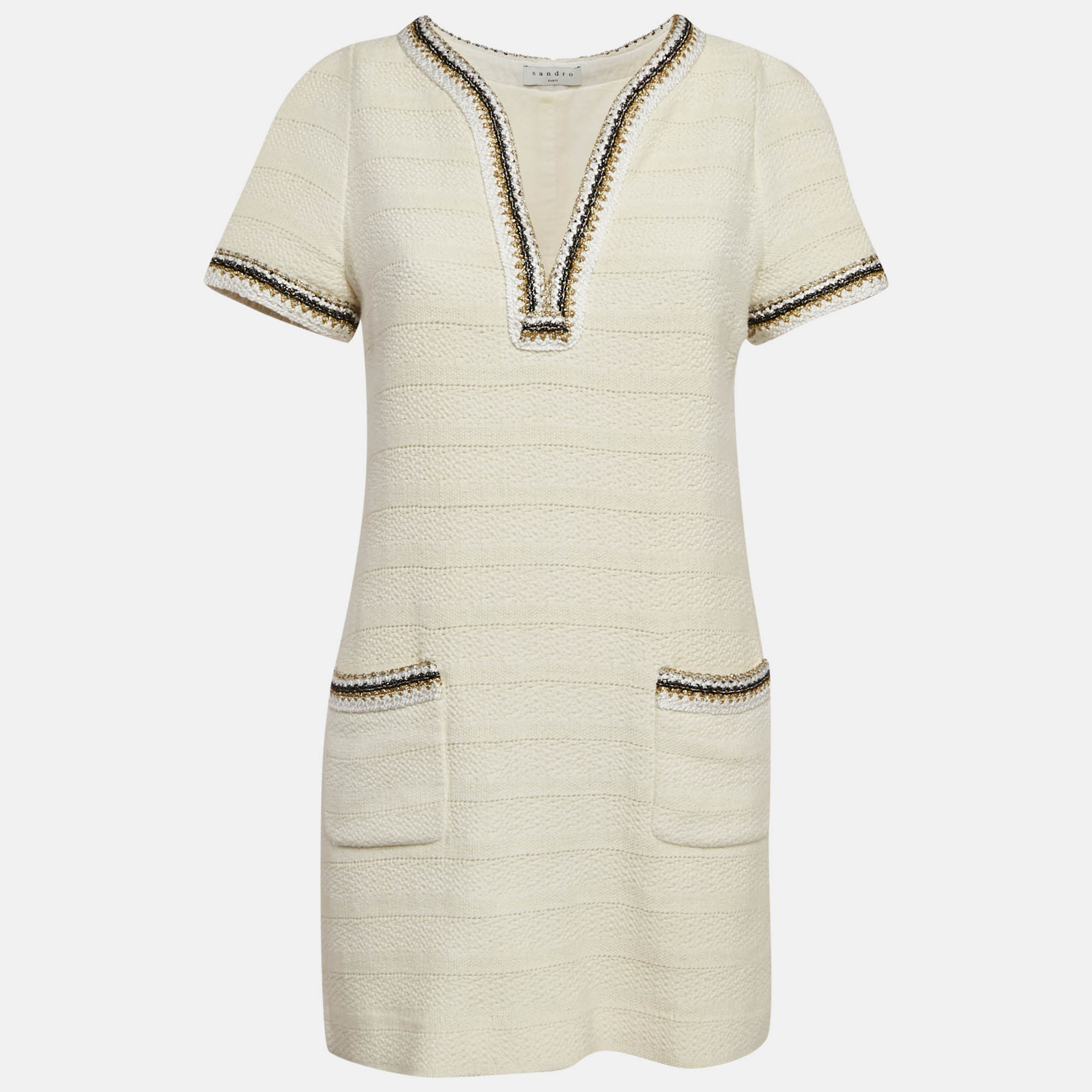 

Sandro Off White Tweed Josepha Braided Mini Dress M