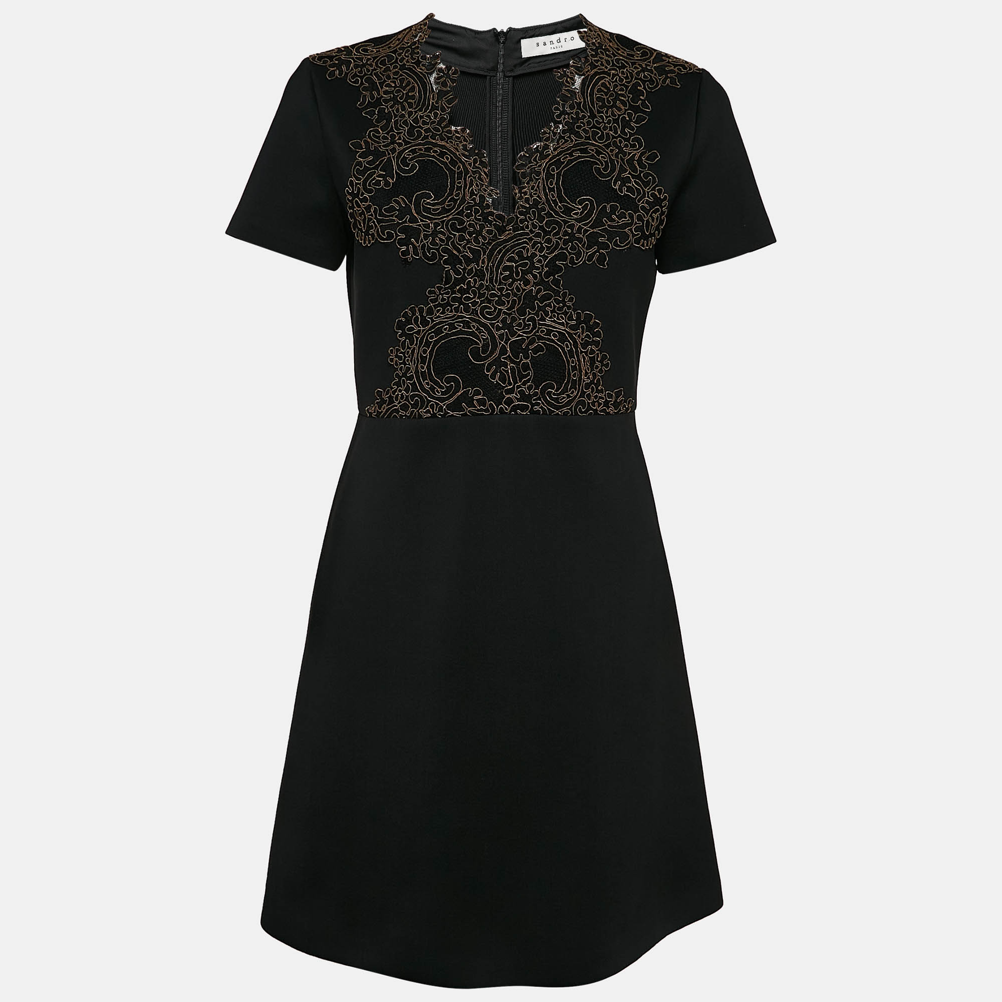 

Sandro Black Jersey Applique Detail Mini Dress L