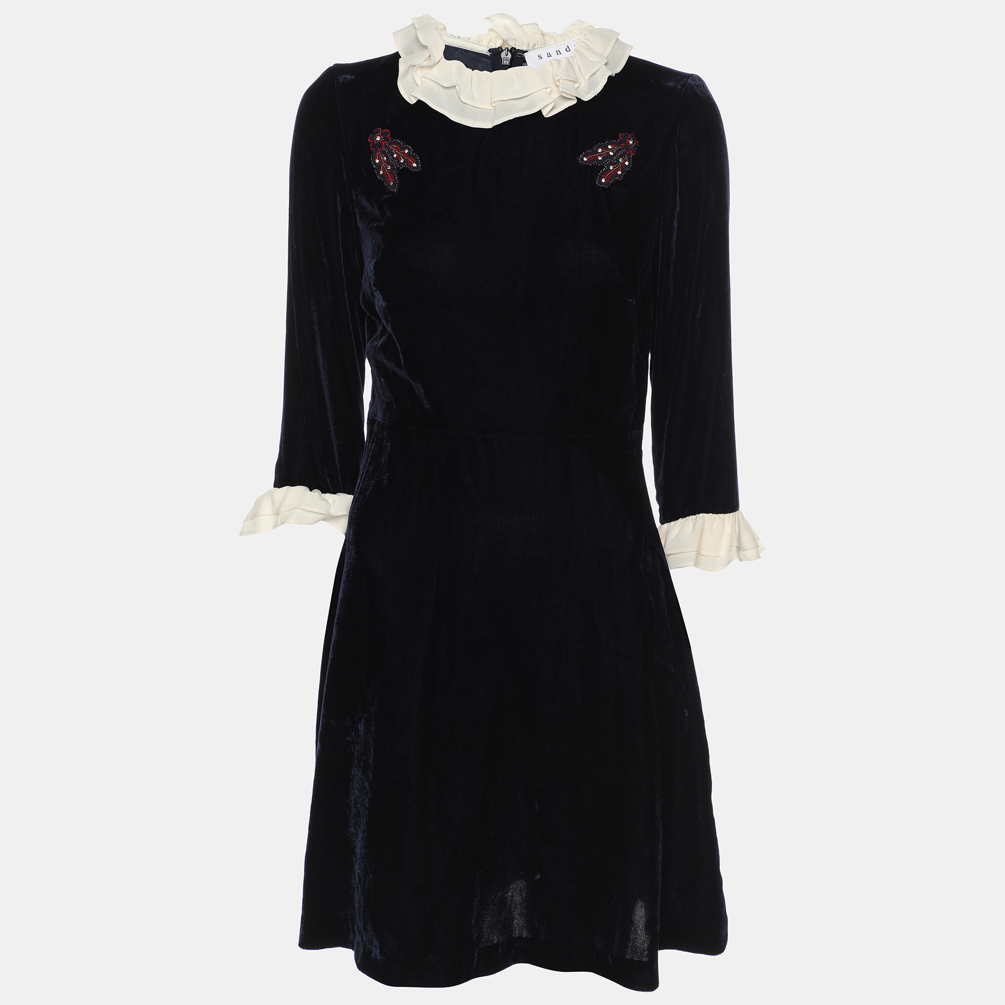 

Sandro Navy Blue Velvet Mini Dress S