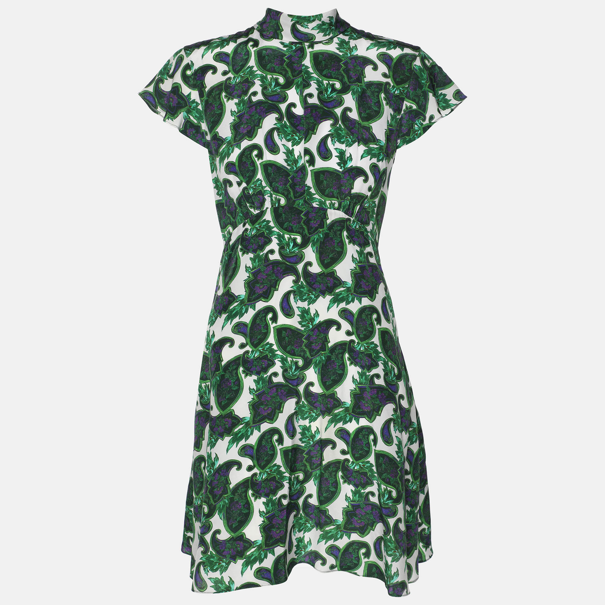 

Sandro Green Paisley Print Silk Neck Tie Mini Dress S