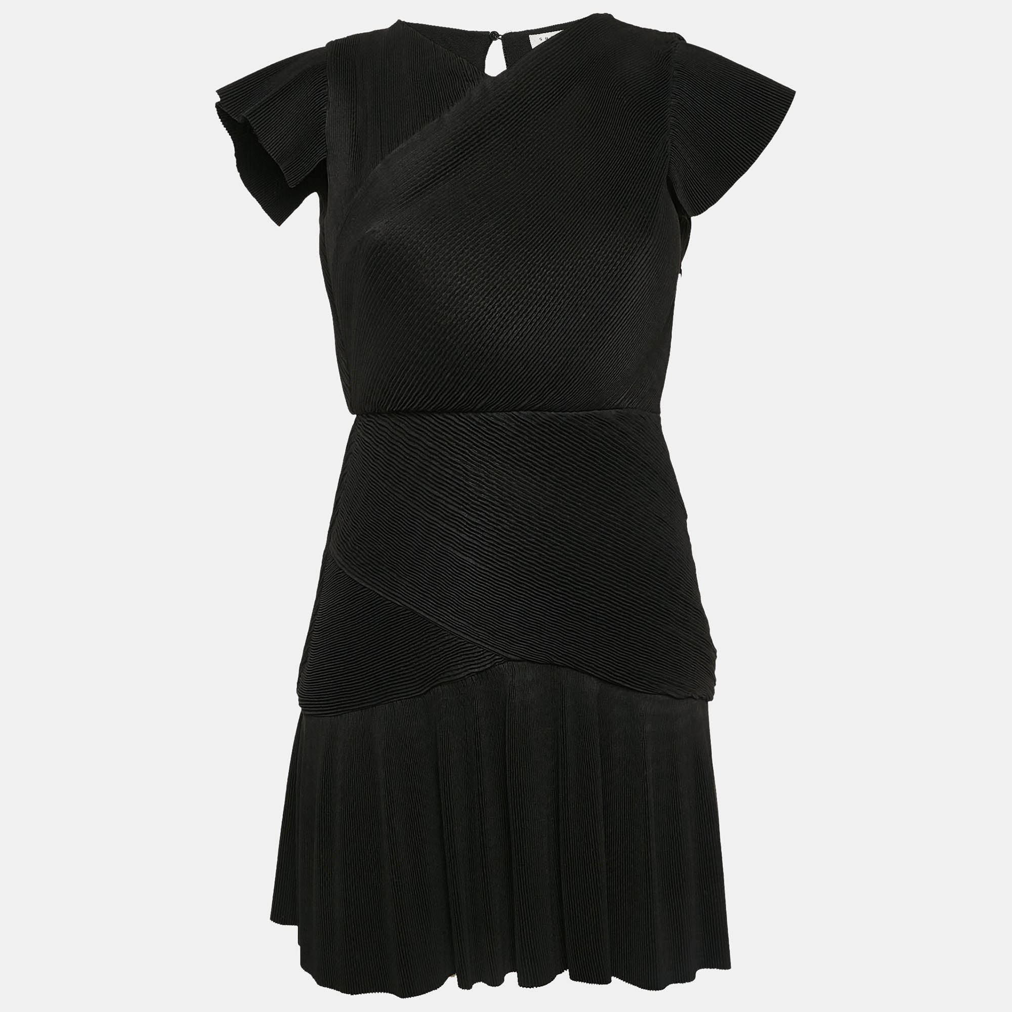 

Sandro Black Crepe Pleated Odette Mini Dress XS