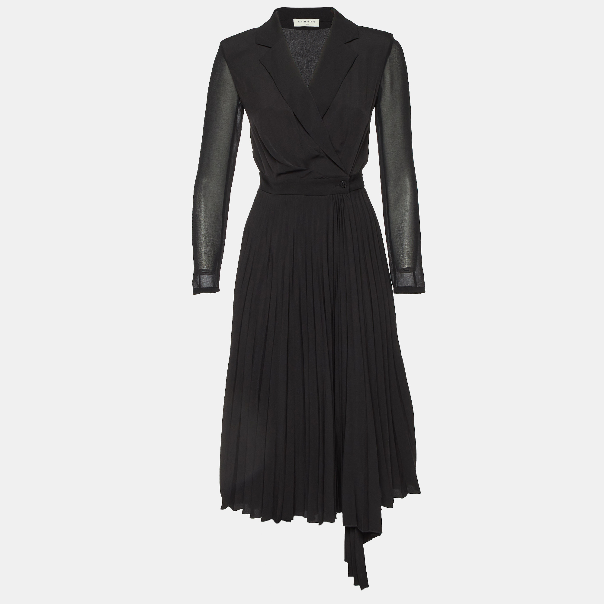 

Sandro Black Crepe Pleated Midi Dress XS