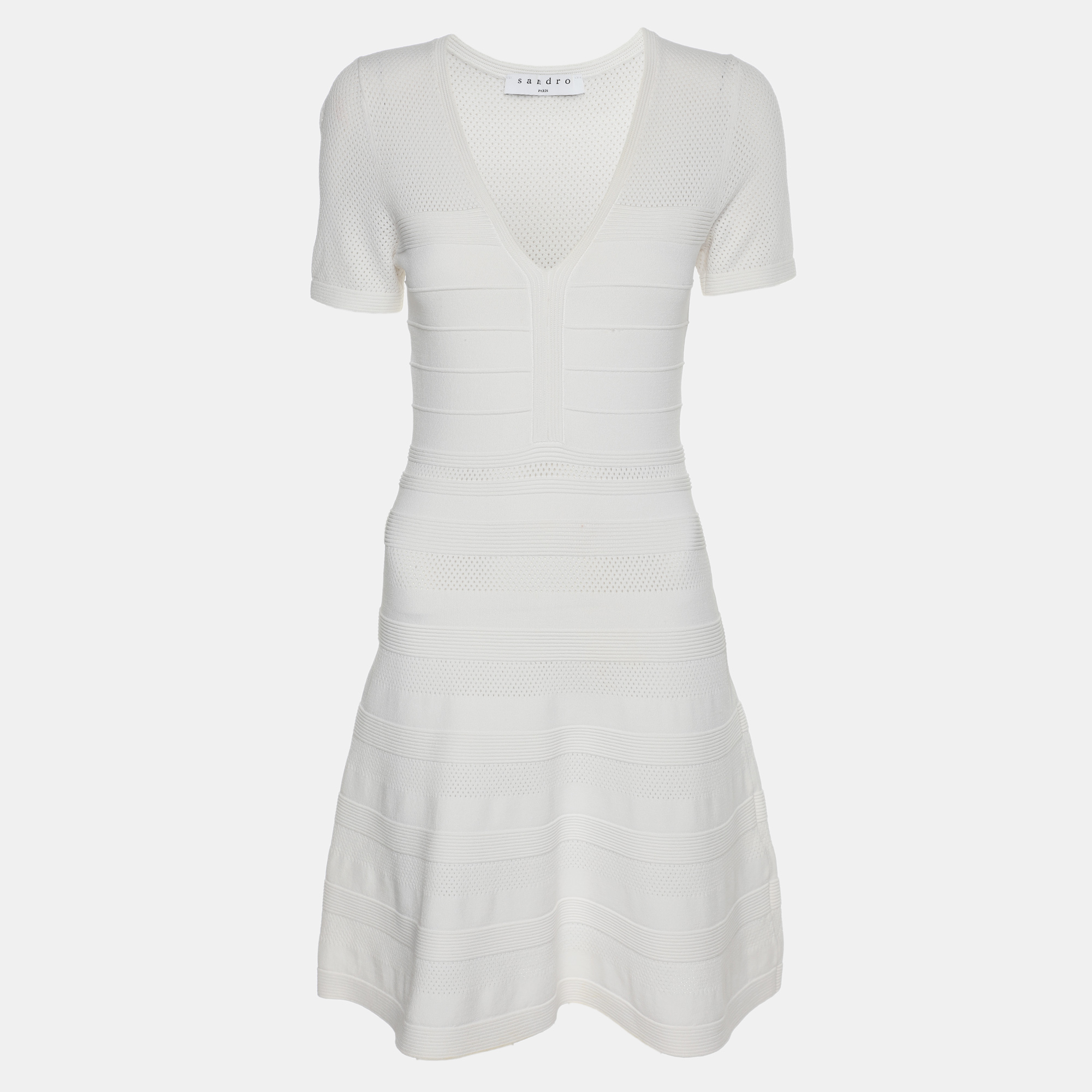 

Sandro White Stretch Knit Fabric Mini Dress S