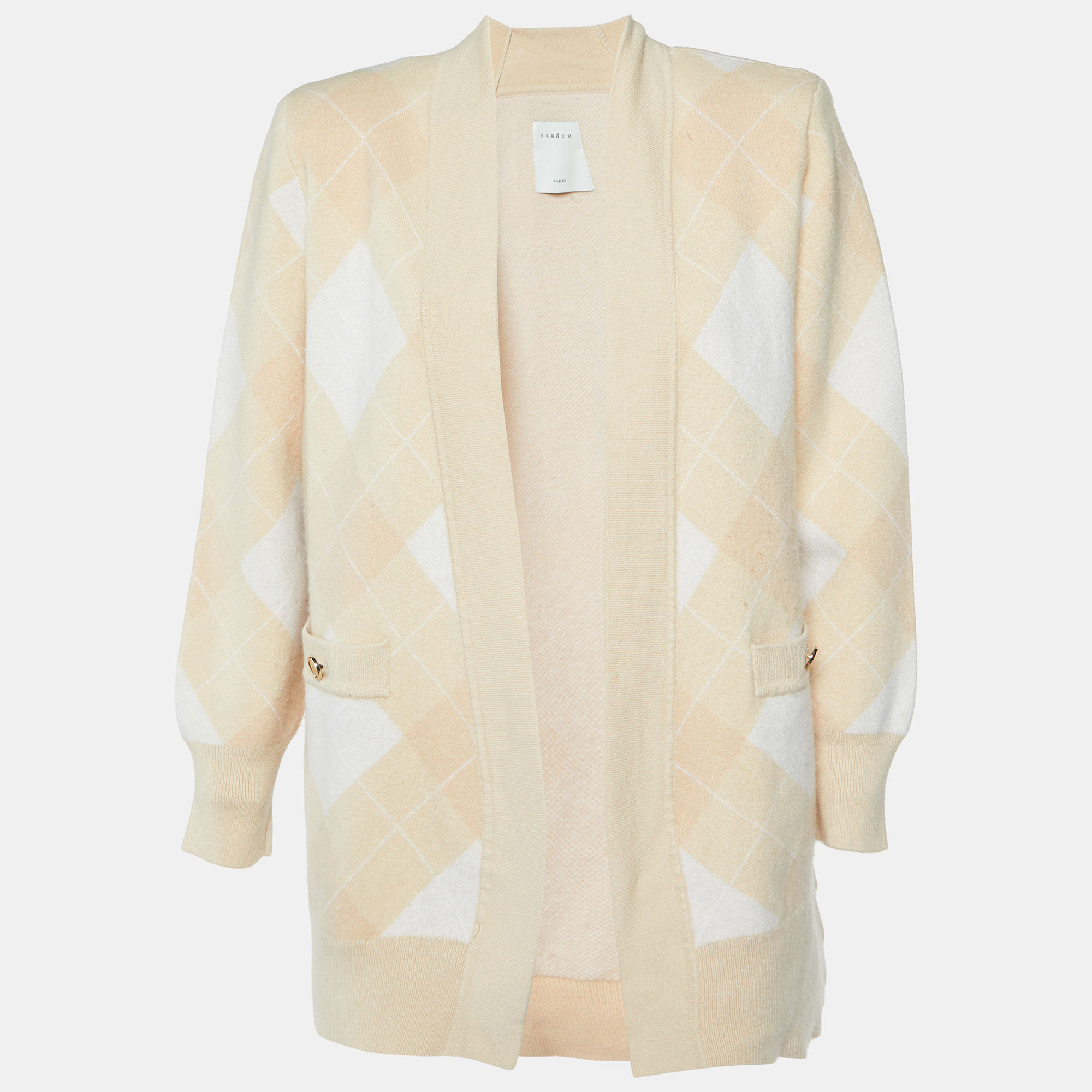 

Sandro Beige Glenda Argyle Wool Knit Cardigan L